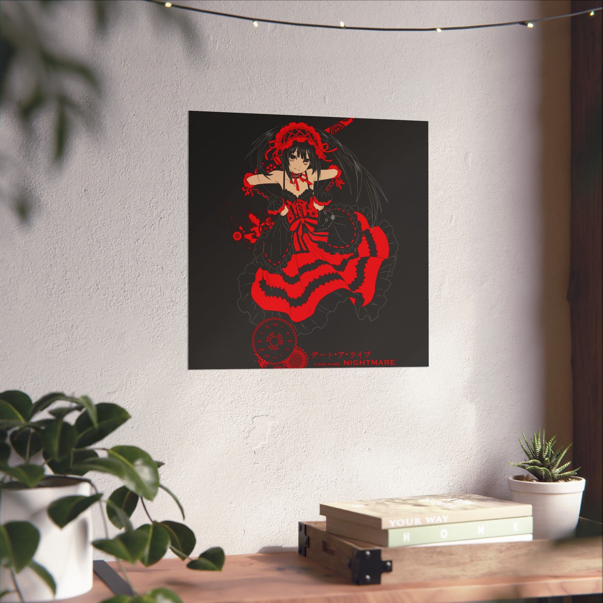 Anime Gothic Poster — Red & Black Kurumi Nightcore Matte Vertical Print