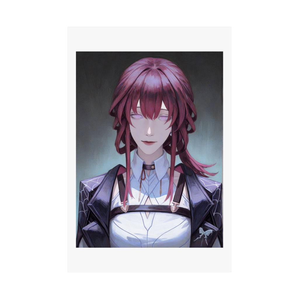 Anime Portrait Poster — Moody Red‑Haired Character Matte Vertical Art Print