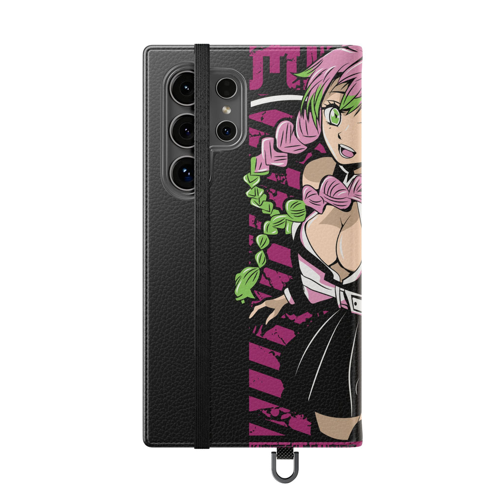 Anime Girl Flip Phone Case — Pink Demon Slayer Style Wallet Cover