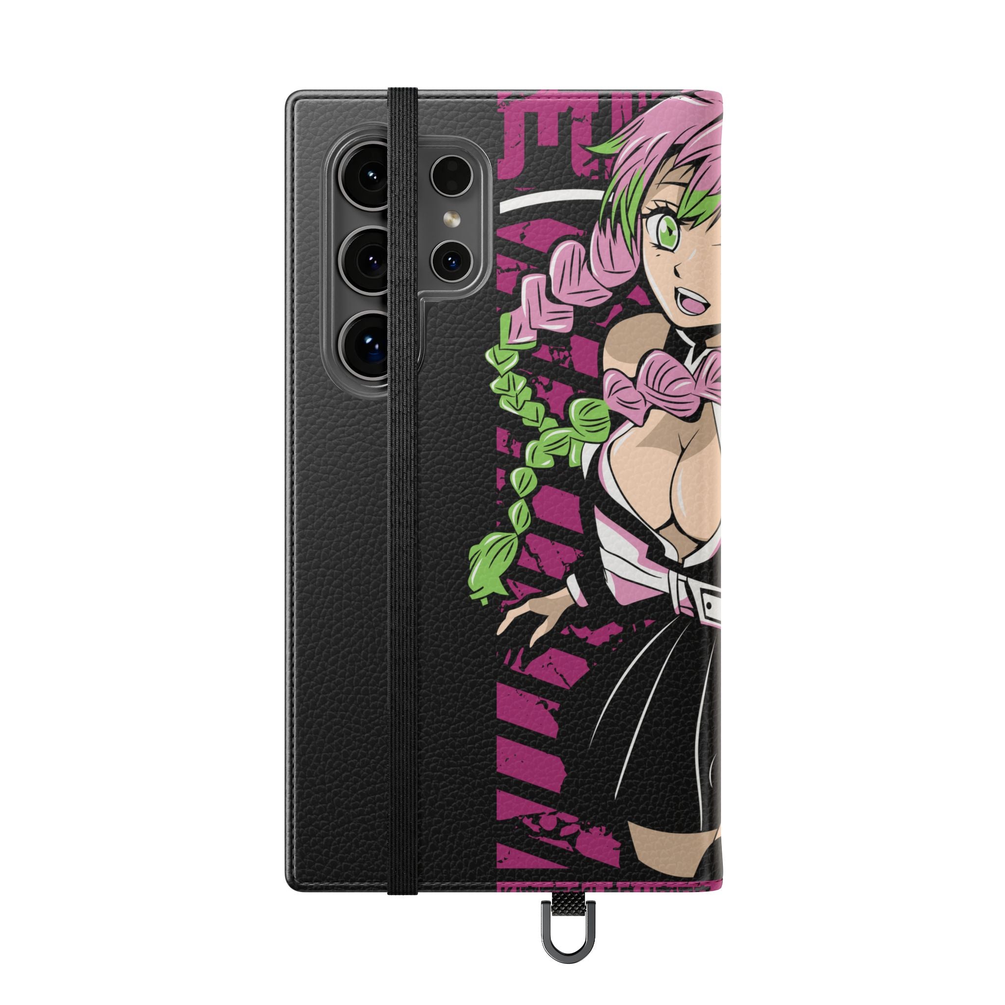 Anime Girl Flip Phone Case — Pink Demon Slayer Style Wallet Cover