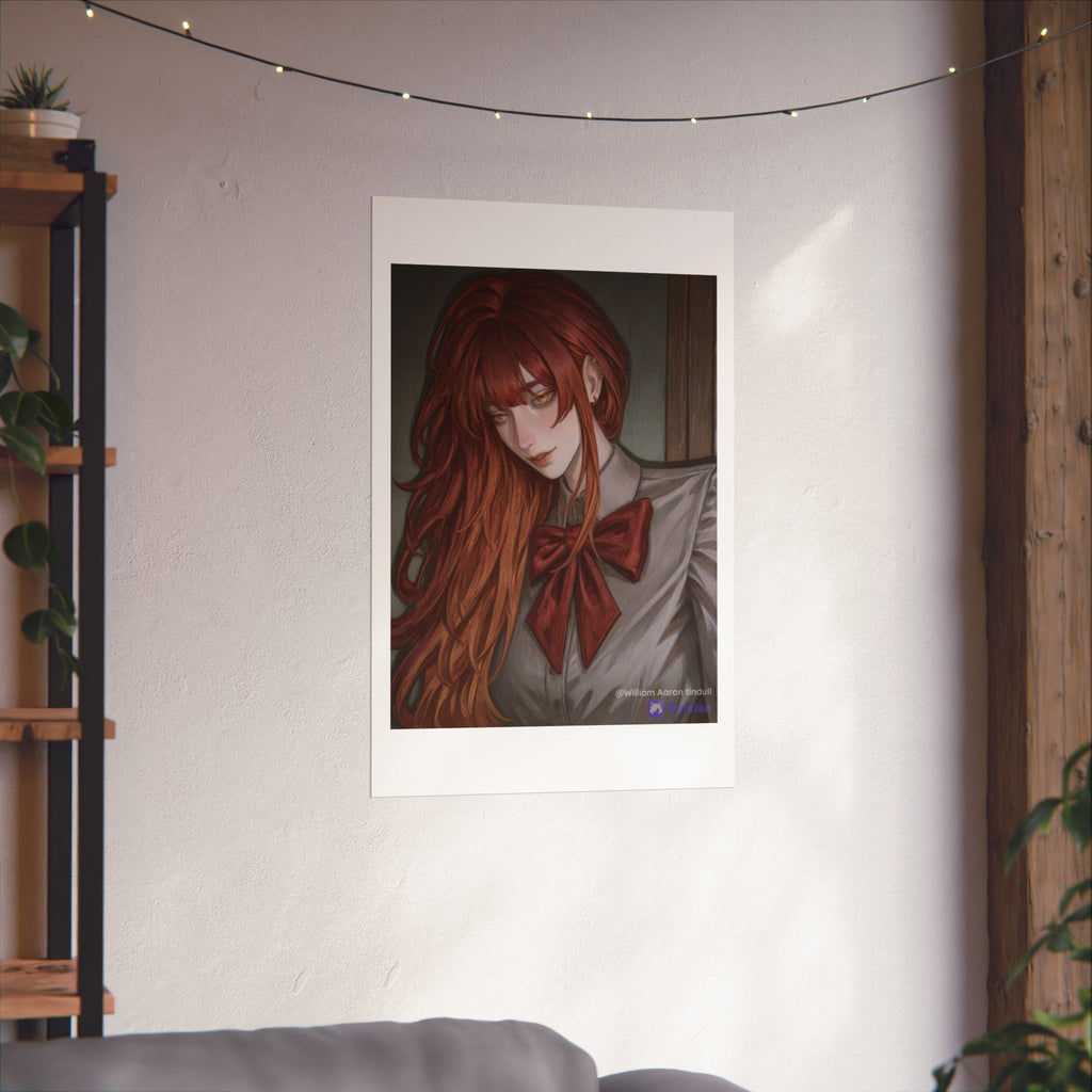 Matte Vertical Poster — Red‑Haired Anime Girl Portrait