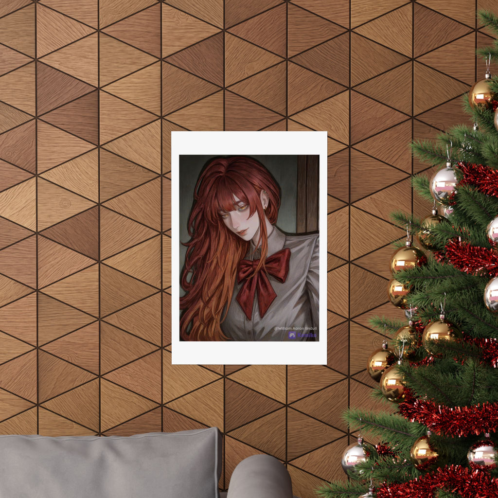 Matte Vertical Poster — Red‑Haired Anime Girl Portrait