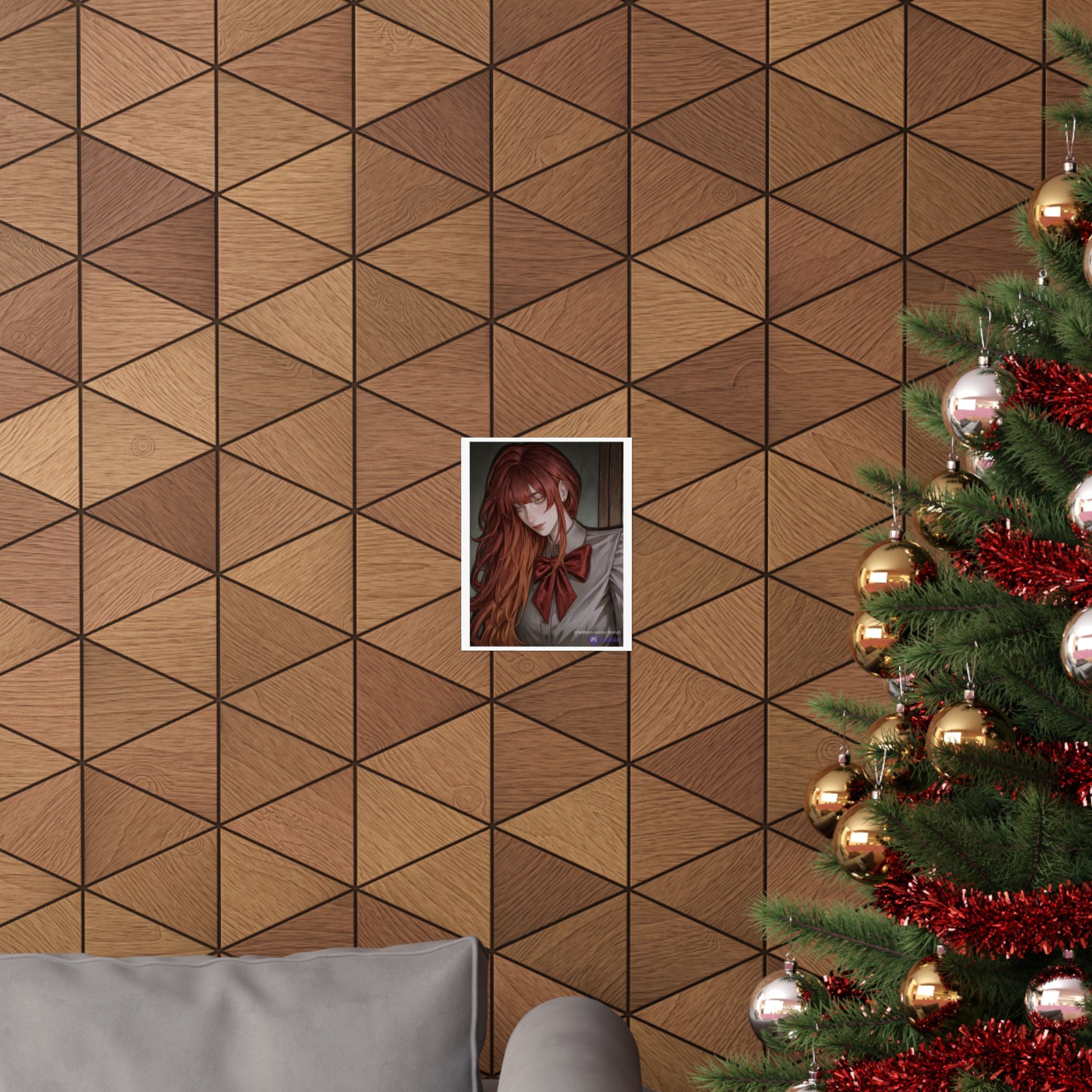 Matte Vertical Poster — Red‑Haired Anime Girl Portrait