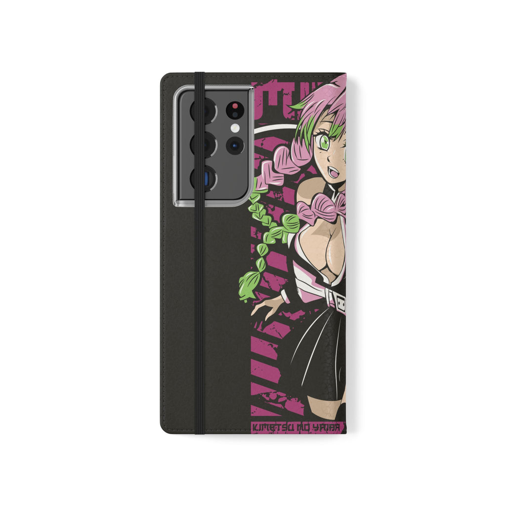 Anime Girl Flip Phone Case — Pink Demon Slayer Style Wallet Cover