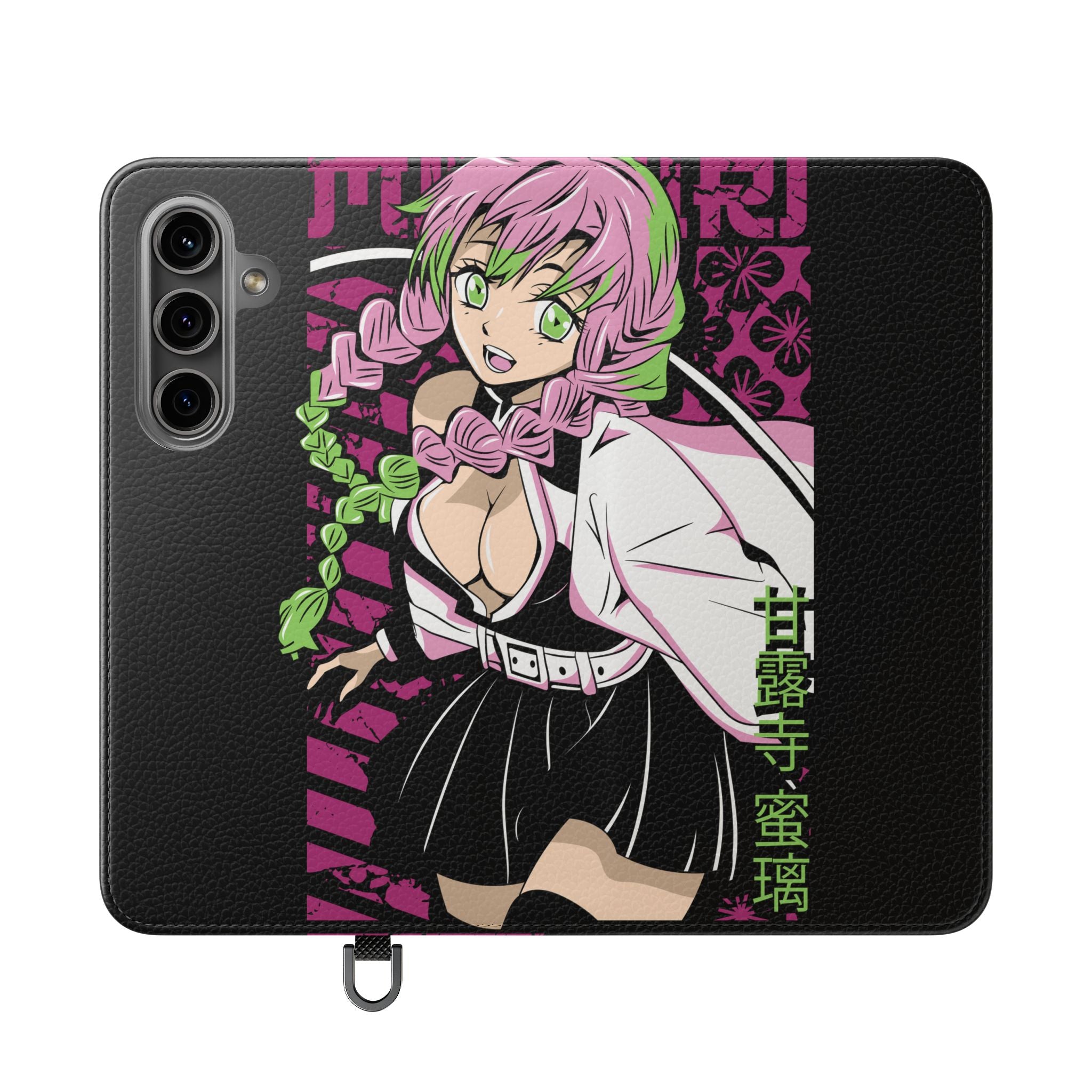 Anime Girl Flip Phone Case — Pink Demon Slayer Style Wallet Cover