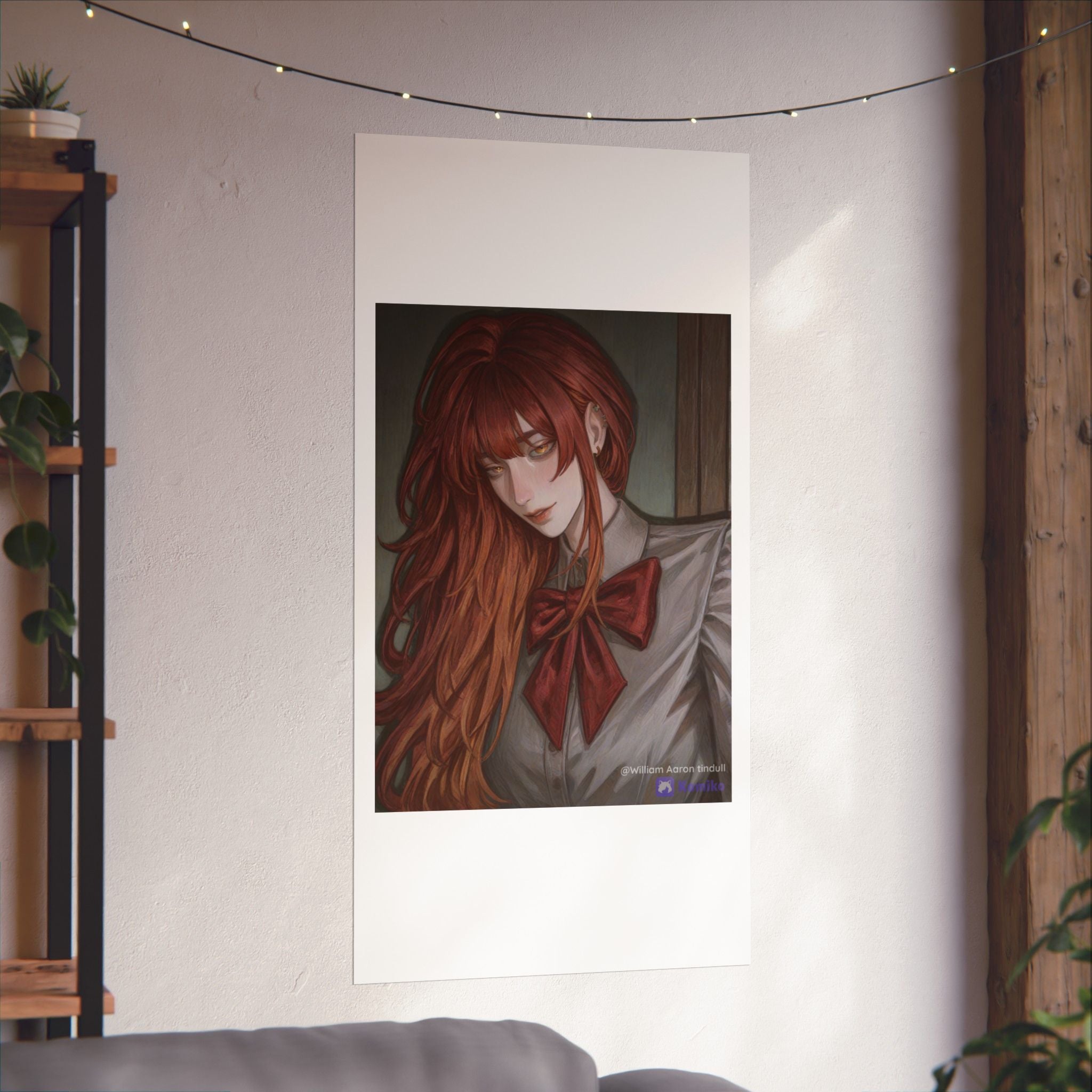 Matte Vertical Poster — Red‑Haired Anime Girl Portrait