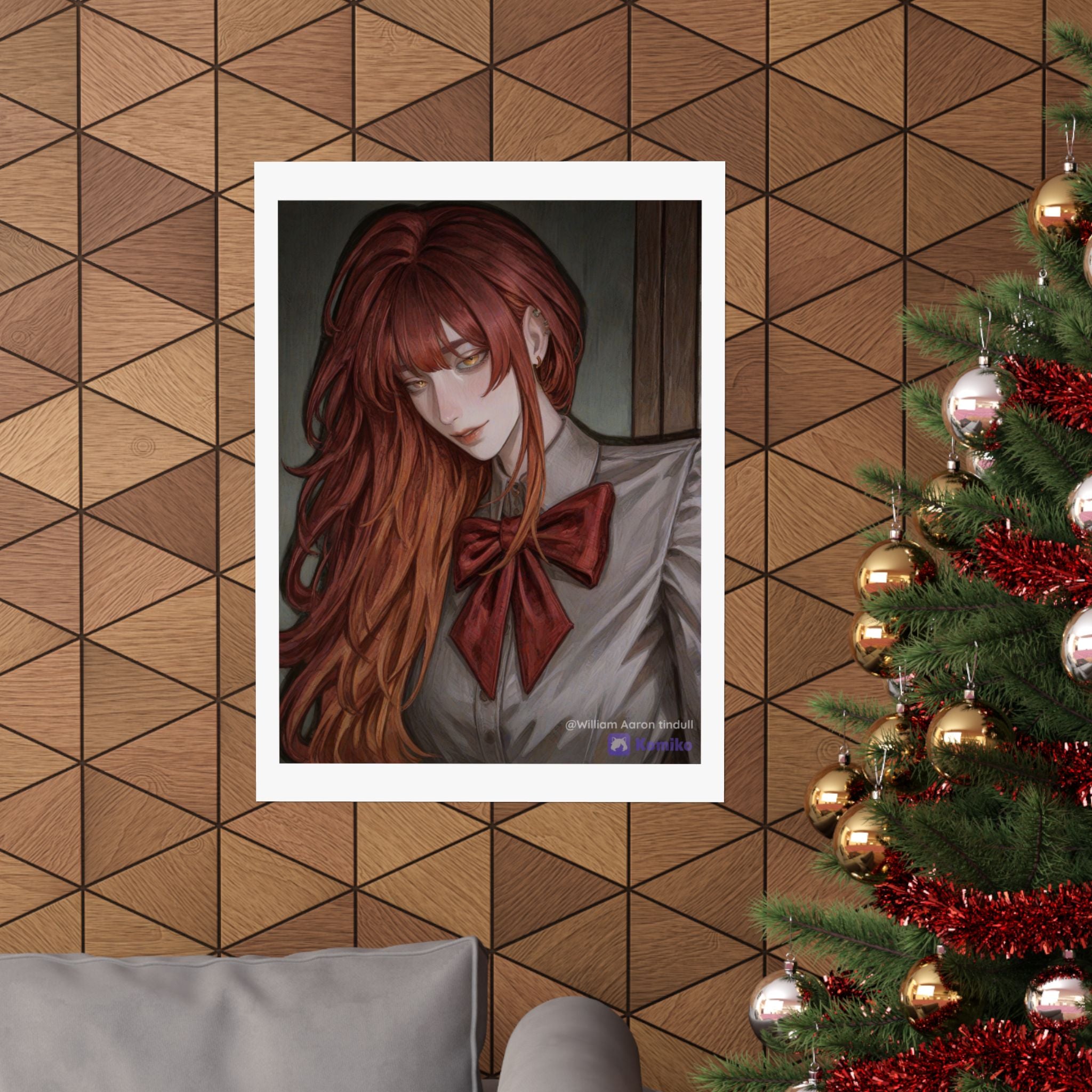 Matte Vertical Poster — Red‑Haired Anime Girl Portrait
