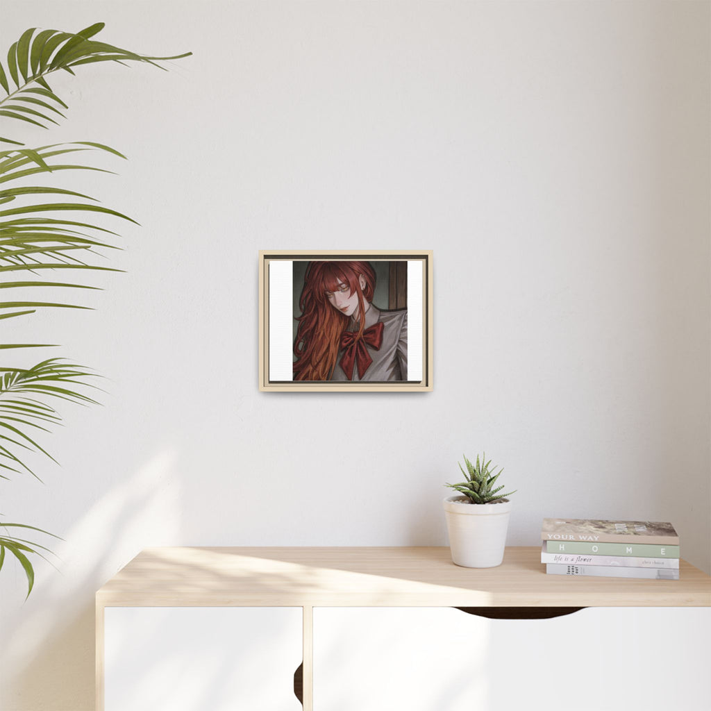 Framed Matte Canvas Print — Moody Red-Headed Anime Girl Art