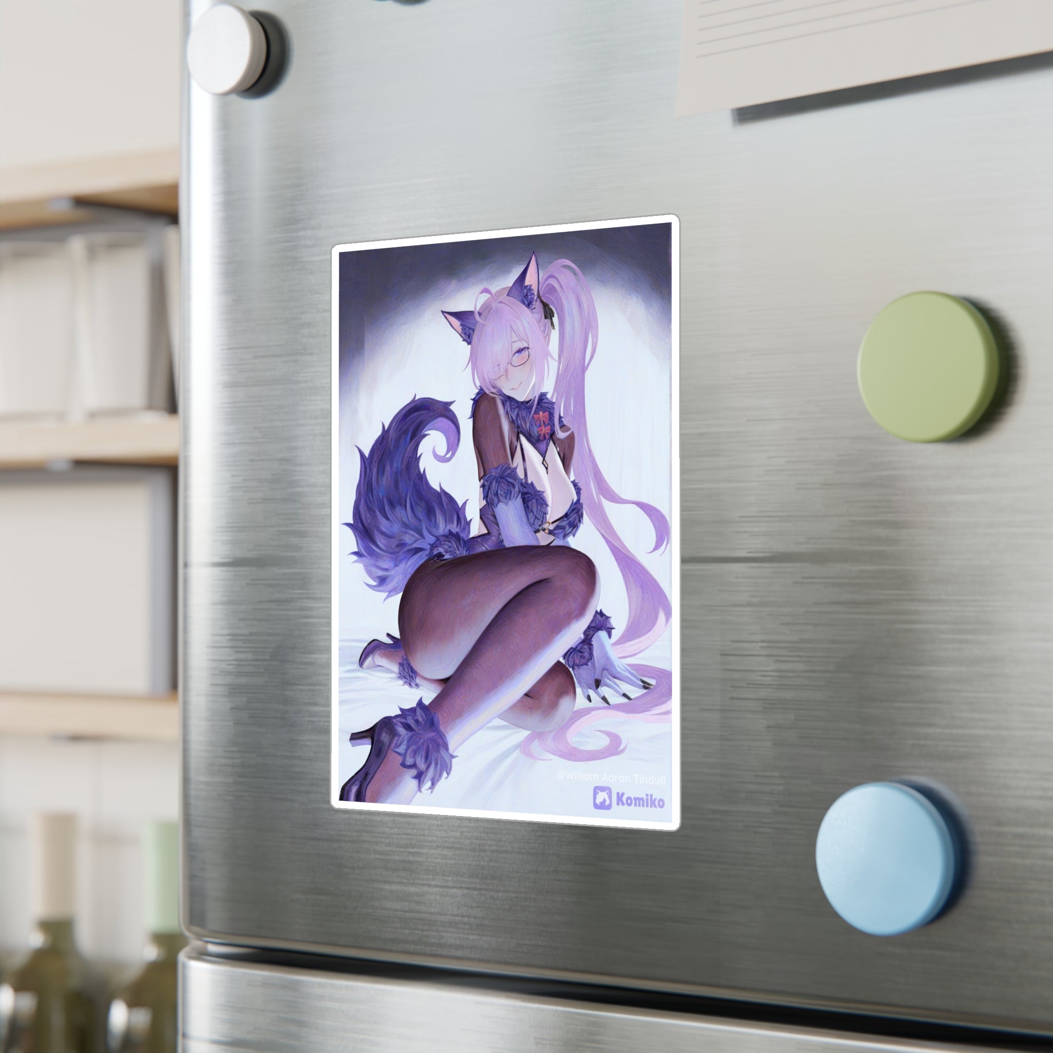 Anime Foxgirl Kiss-Cut Vinyl Decal — Pastel Purple Kemonomimi Sticker