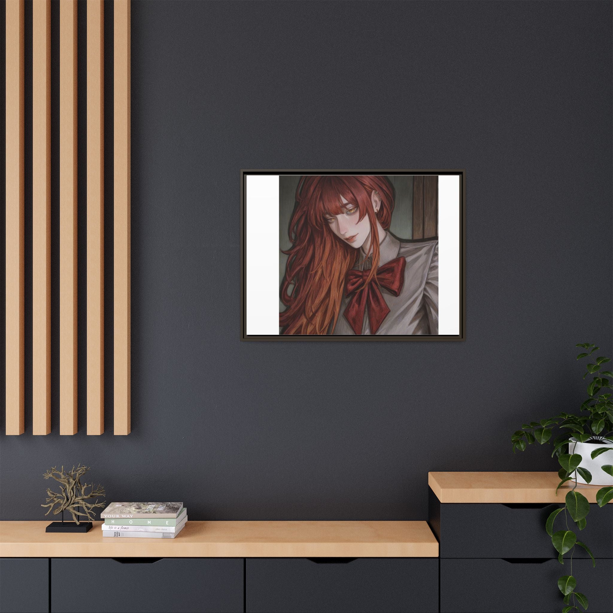 Framed Matte Canvas Print — Moody Red-Headed Anime Girl Art