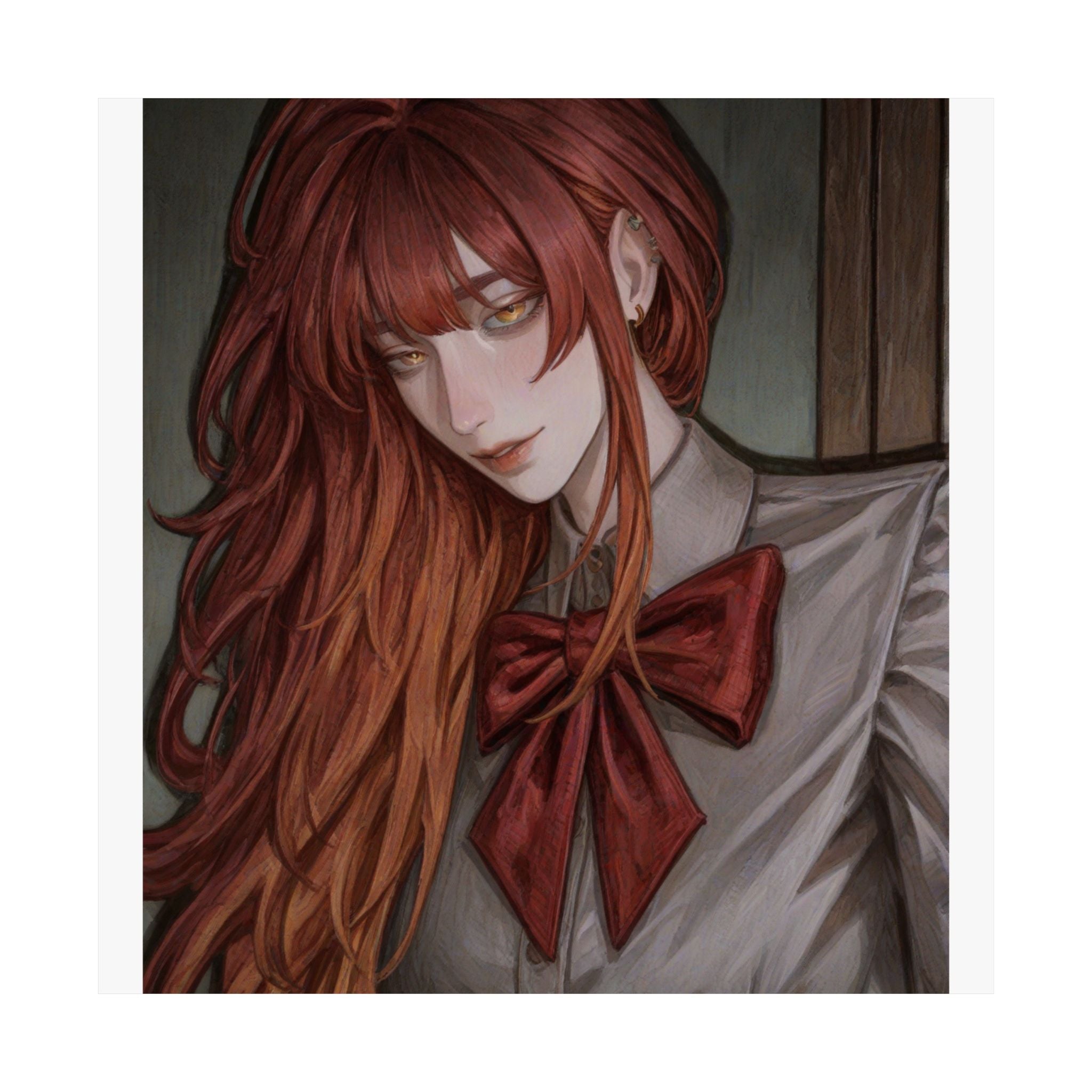 Matte Vertical Poster — Red‑Haired Anime Girl Portrait