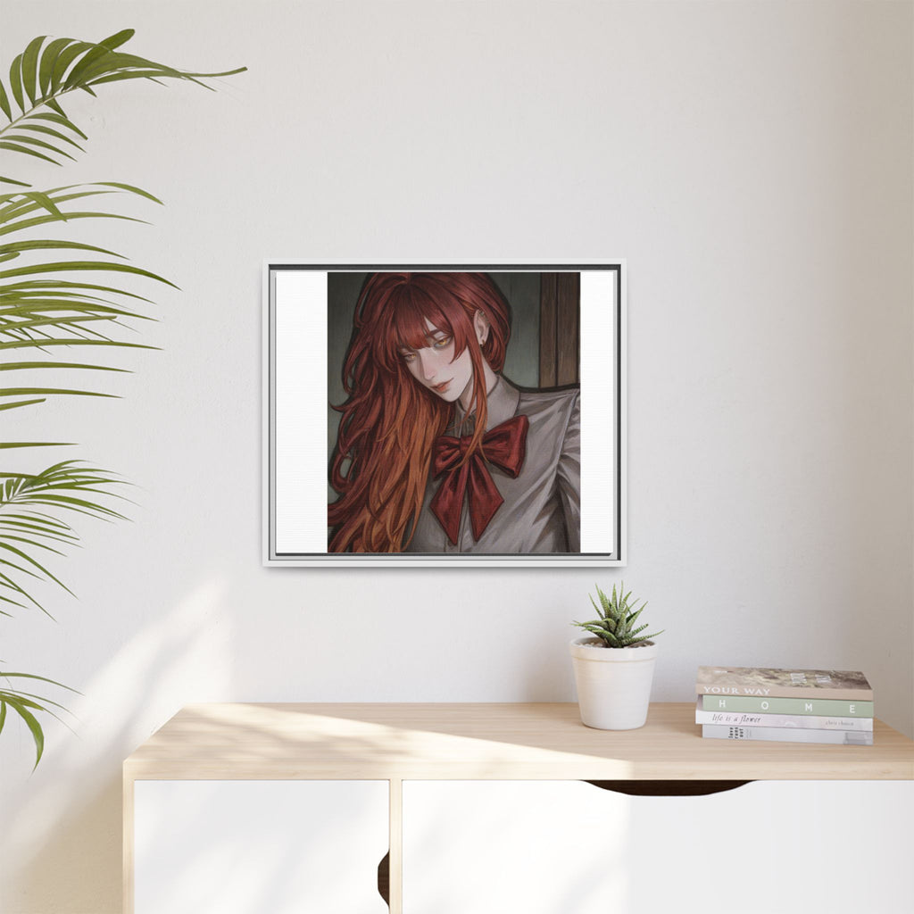 Framed Matte Canvas Print — Moody Red-Headed Anime Girl Art