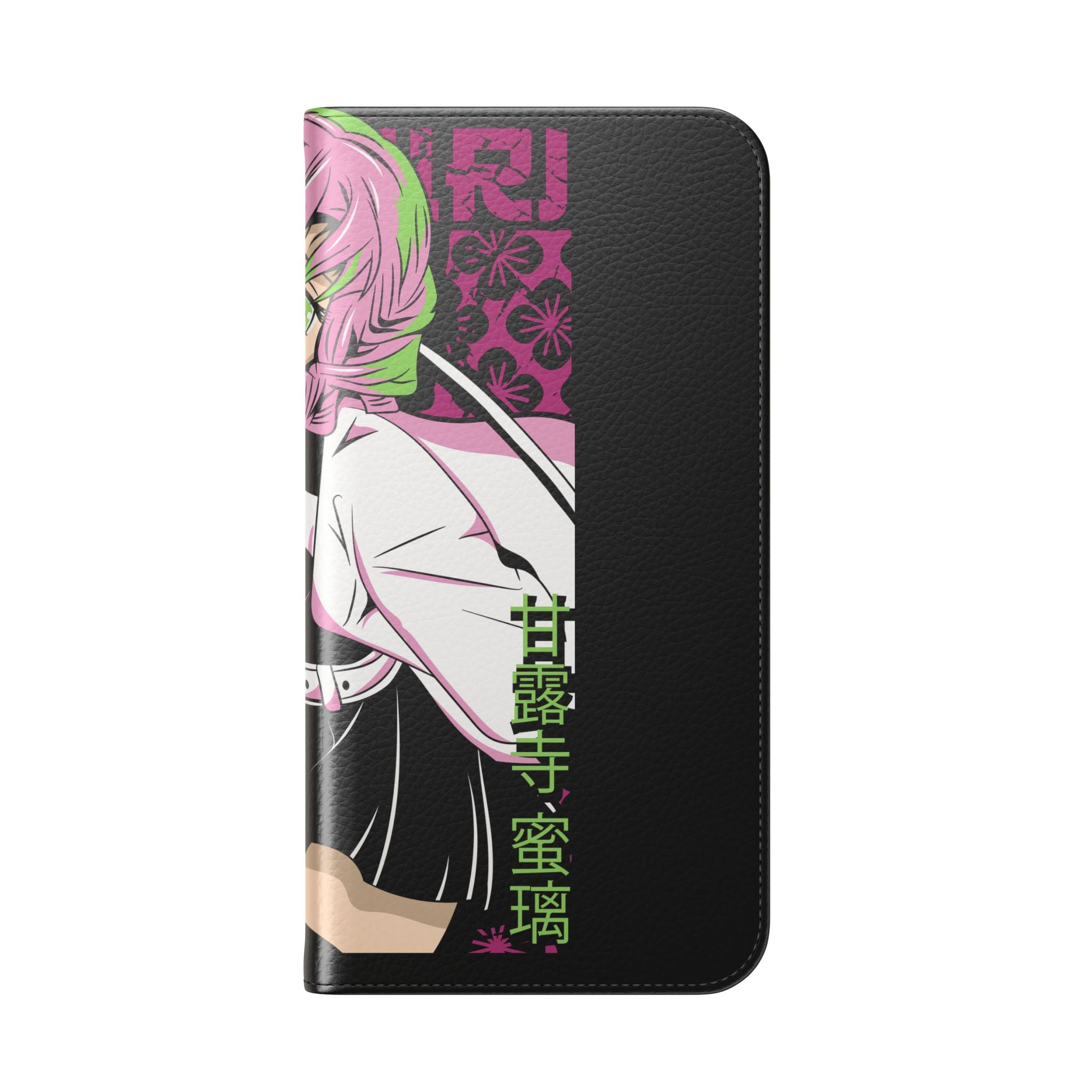 Anime Girl Flip Phone Case — Pink Demon Slayer Style Wallet Cover