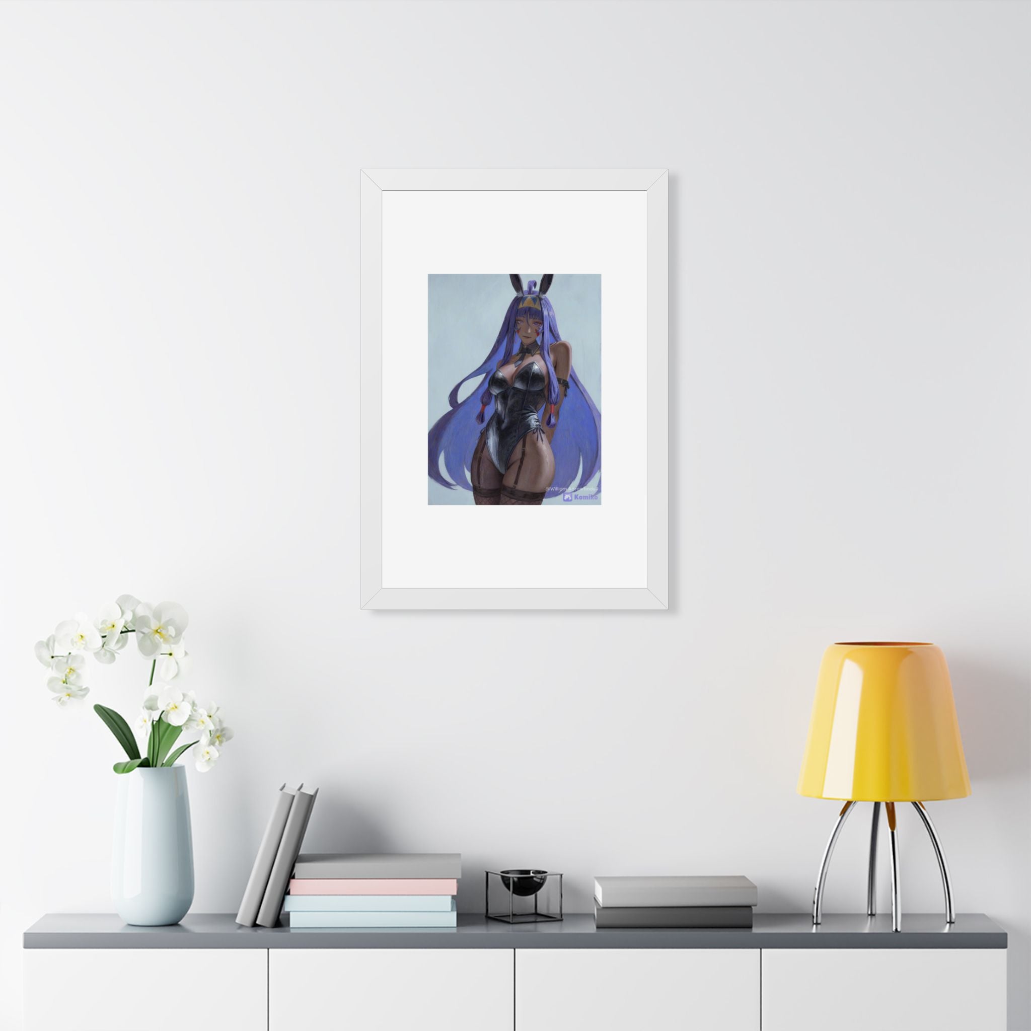 Framed Poster — Purple Bunny Girl Art Print (Vertical)