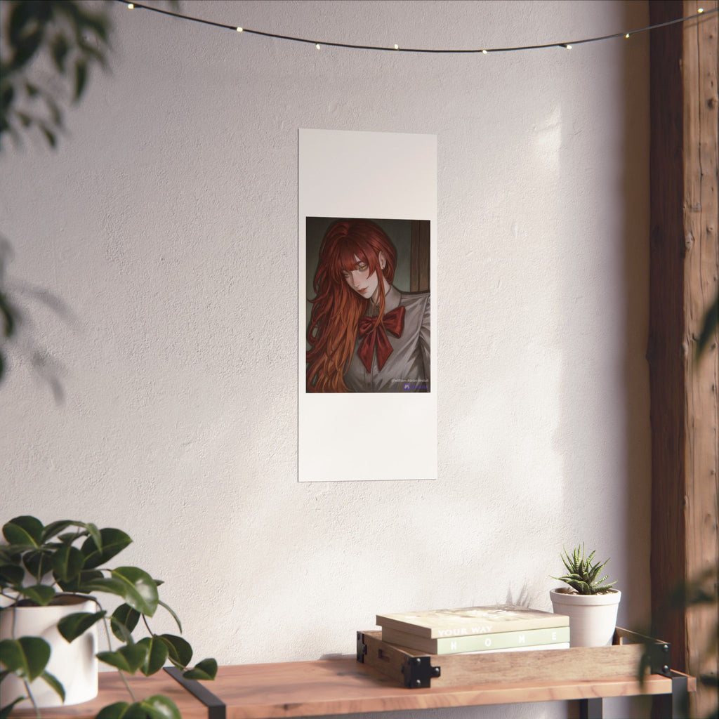 Matte Vertical Poster — Red‑Haired Anime Girl Portrait