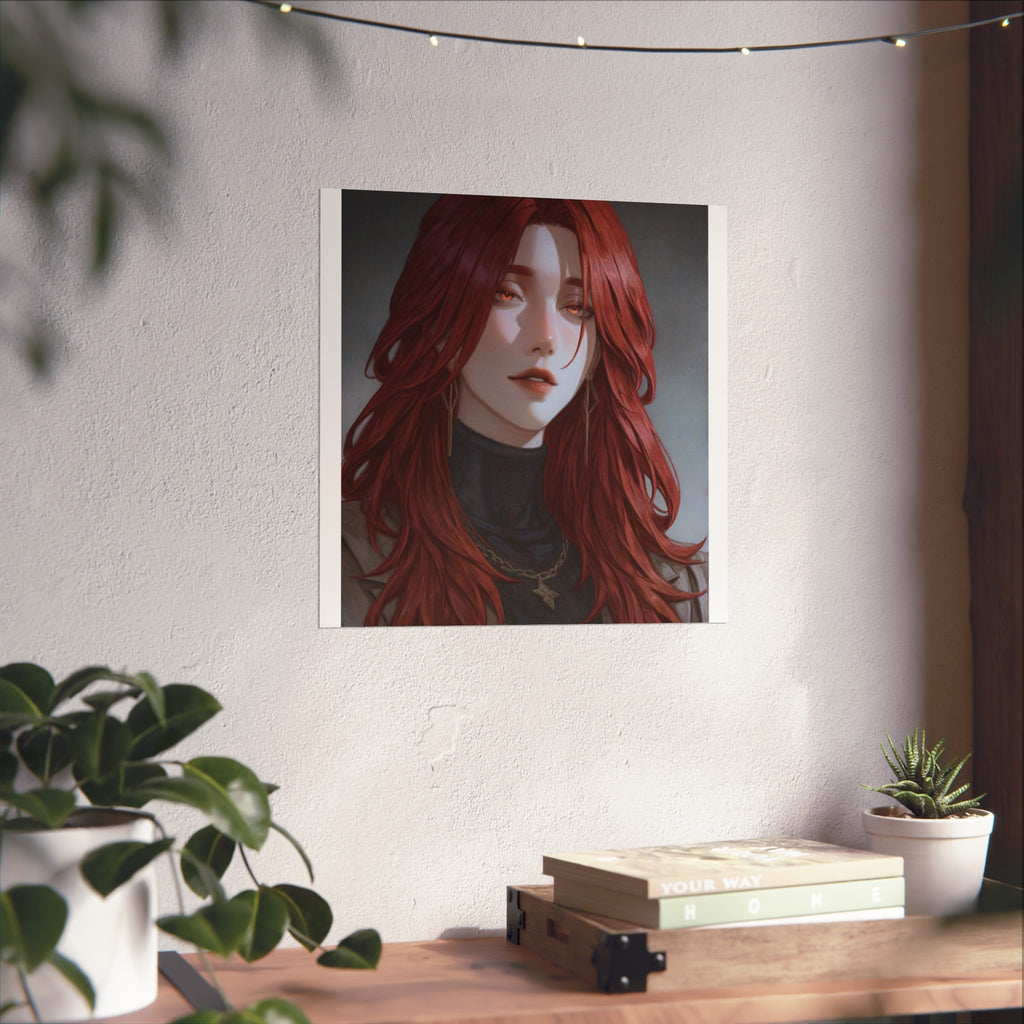 Fine Art Poster — Red-Haired Gothic Portrait, Moody Decorative Wall Art