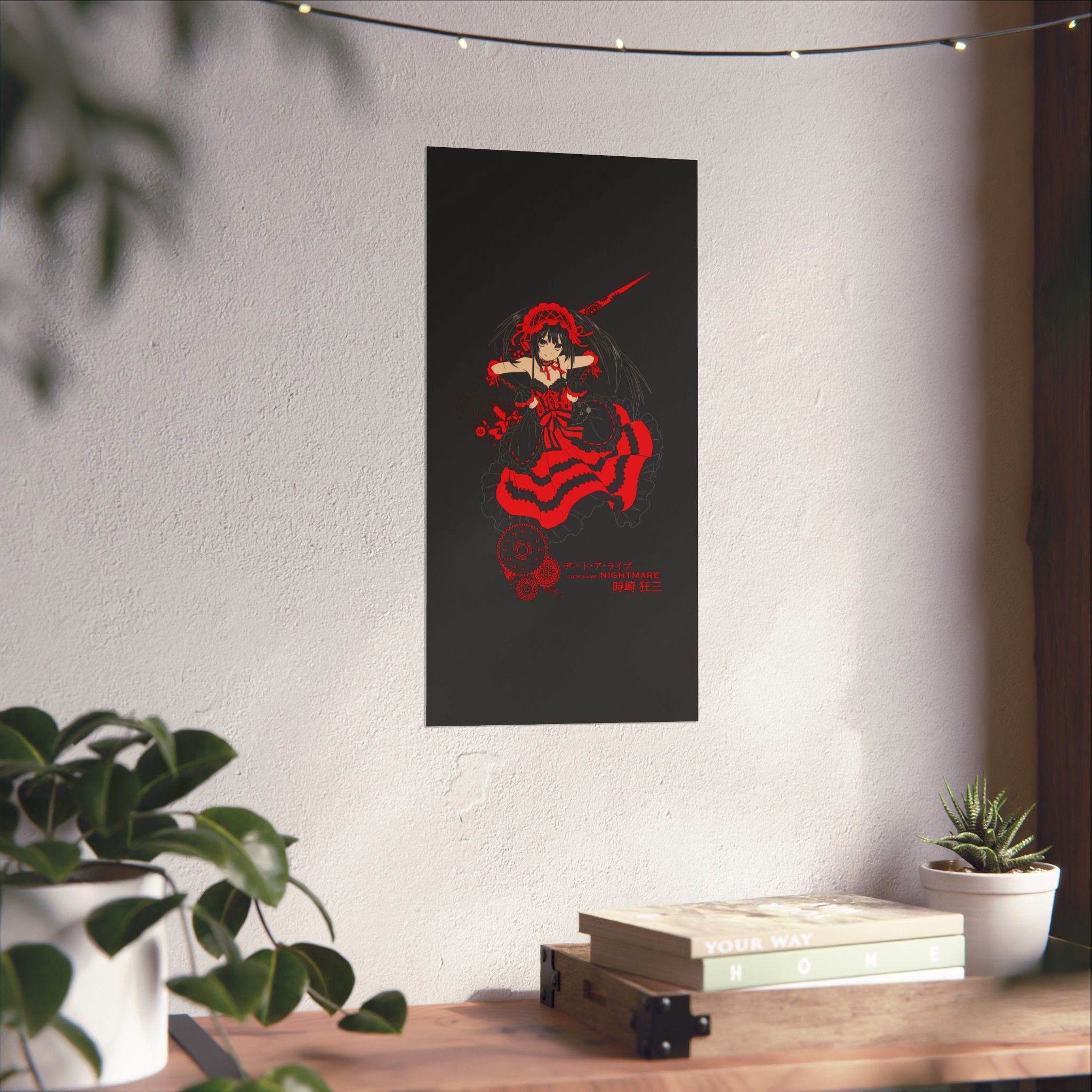 Anime Gothic Poster — Red & Black Kurumi Nightcore Matte Vertical Print