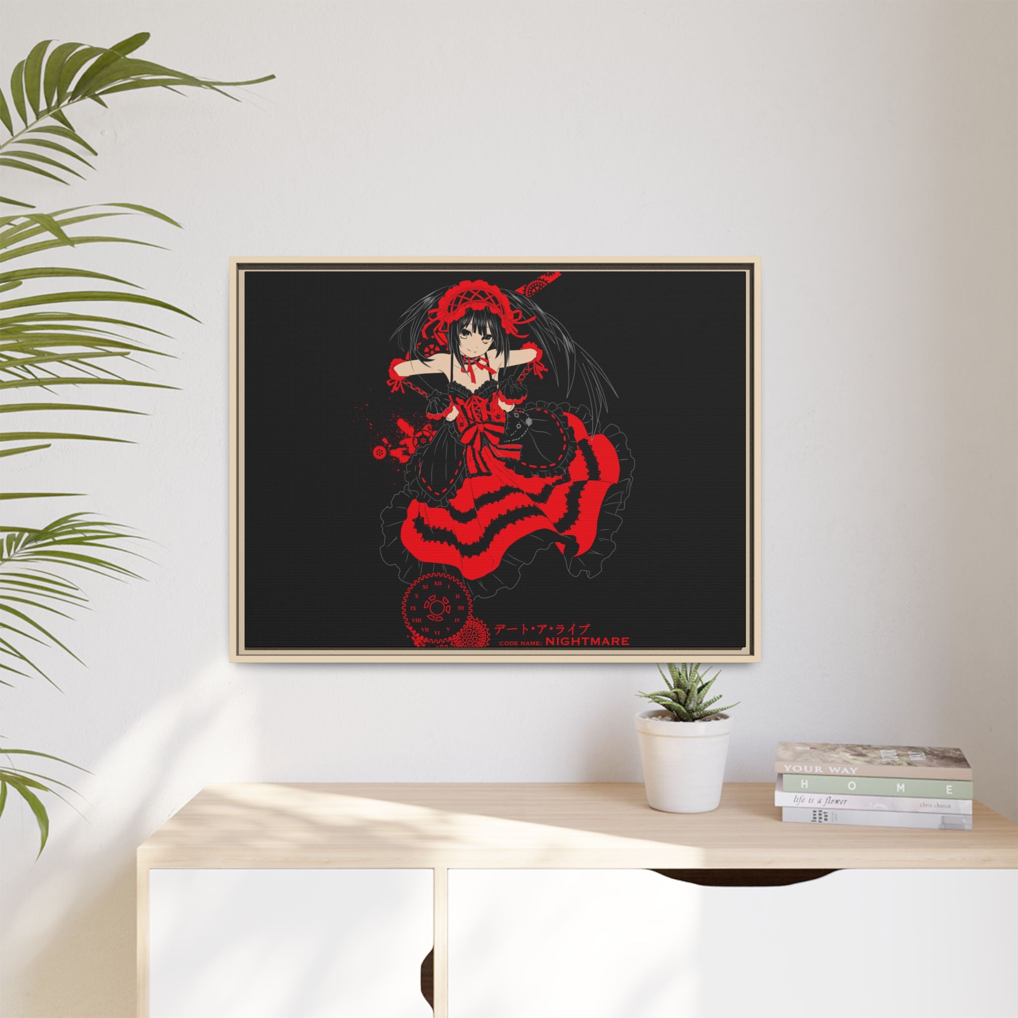 Anime Warrior Red Black Matte Canvas Print — Framed Wall Art