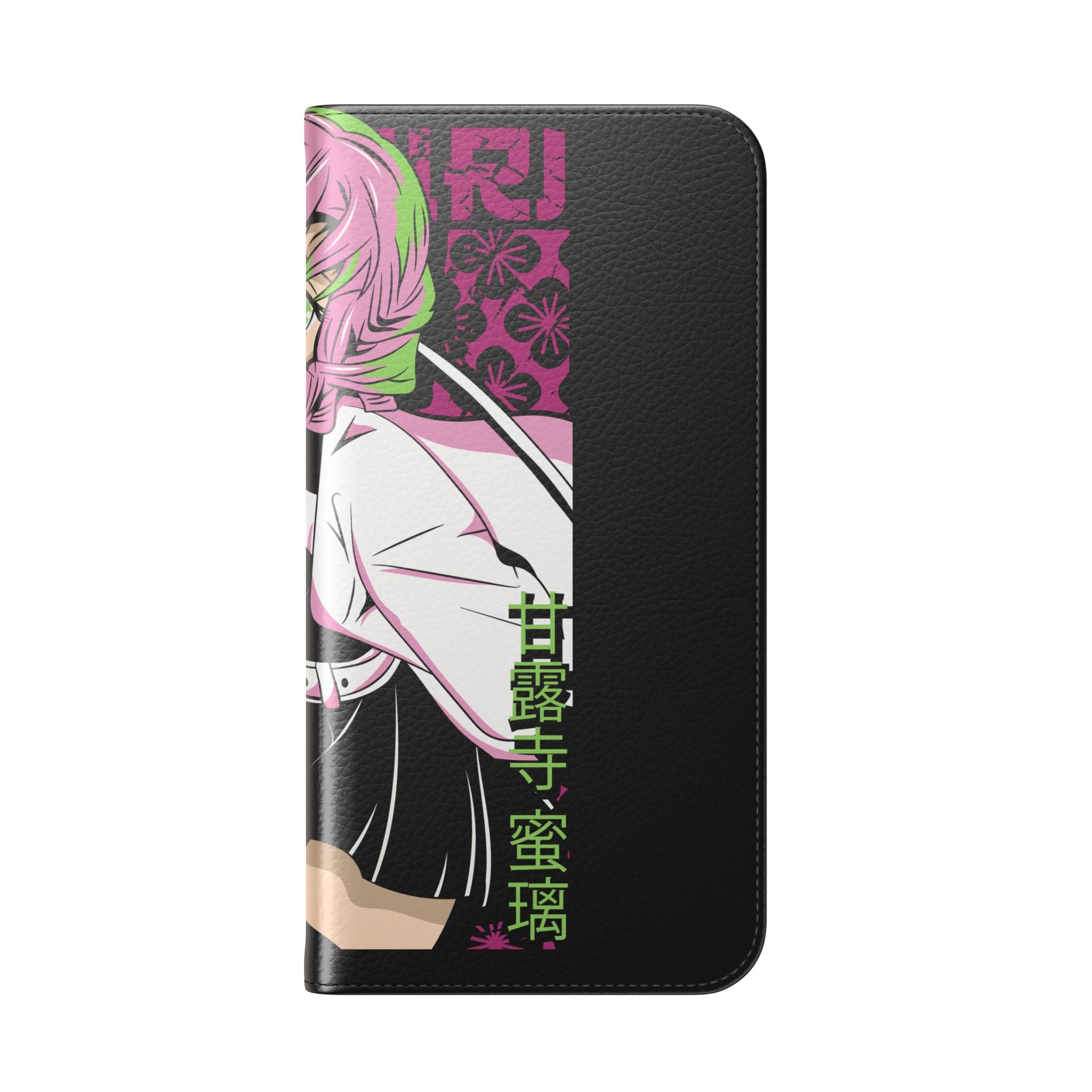 Anime Girl Flip Phone Case — Pink Demon Slayer Style Wallet Cover