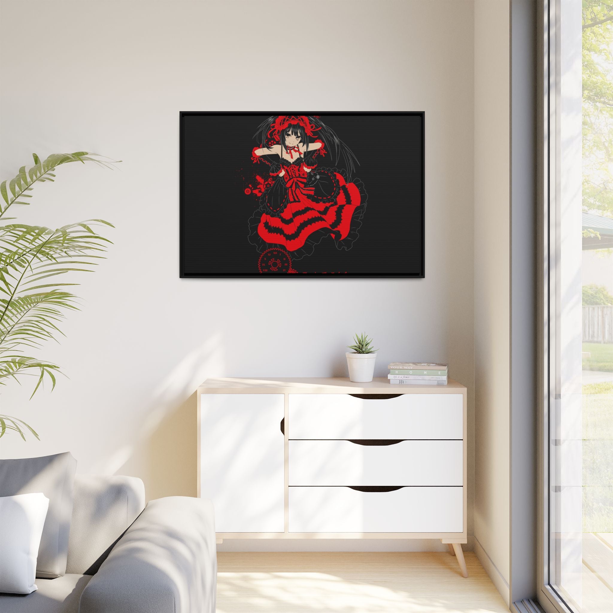 Anime Warrior Red Black Matte Canvas Print — Framed Wall Art