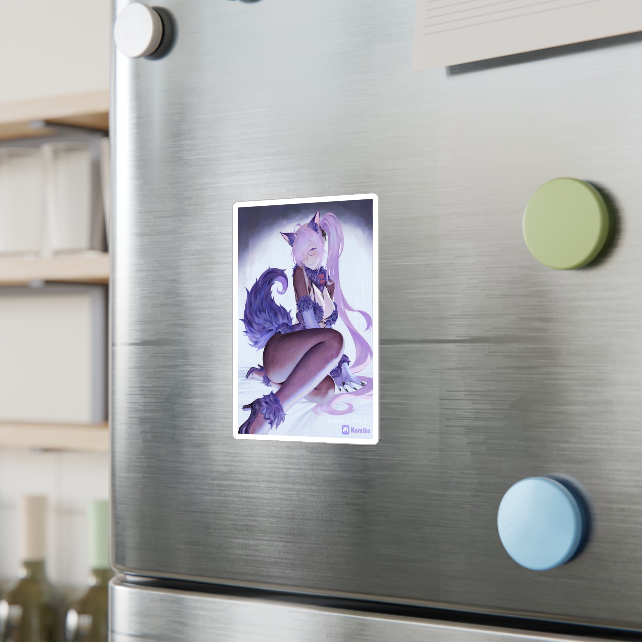 Anime Foxgirl Kiss-Cut Vinyl Decal — Pastel Purple Kemonomimi Sticker