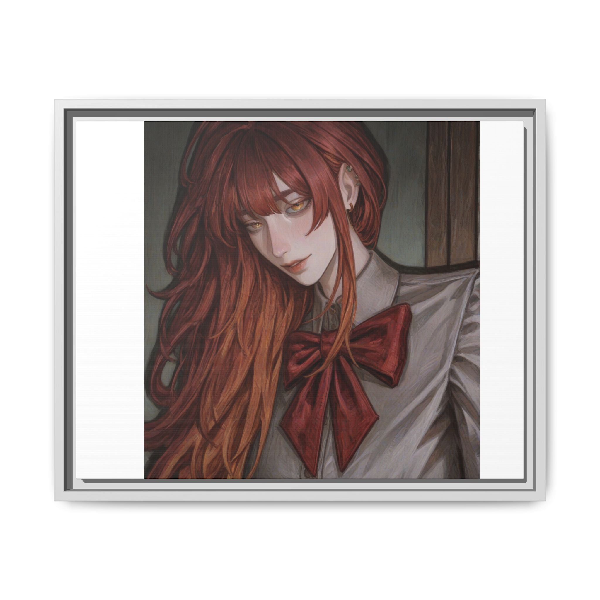 Framed Matte Canvas Print — Moody Red-Headed Anime Girl Art
