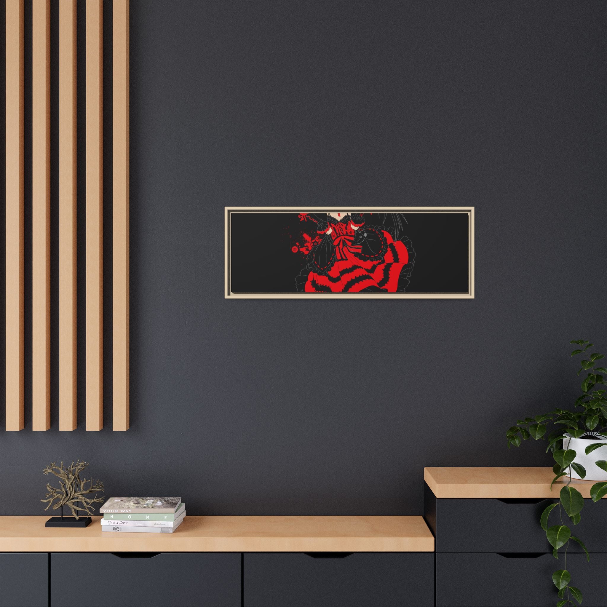 Anime Warrior Red Black Matte Canvas Print — Framed Wall Art