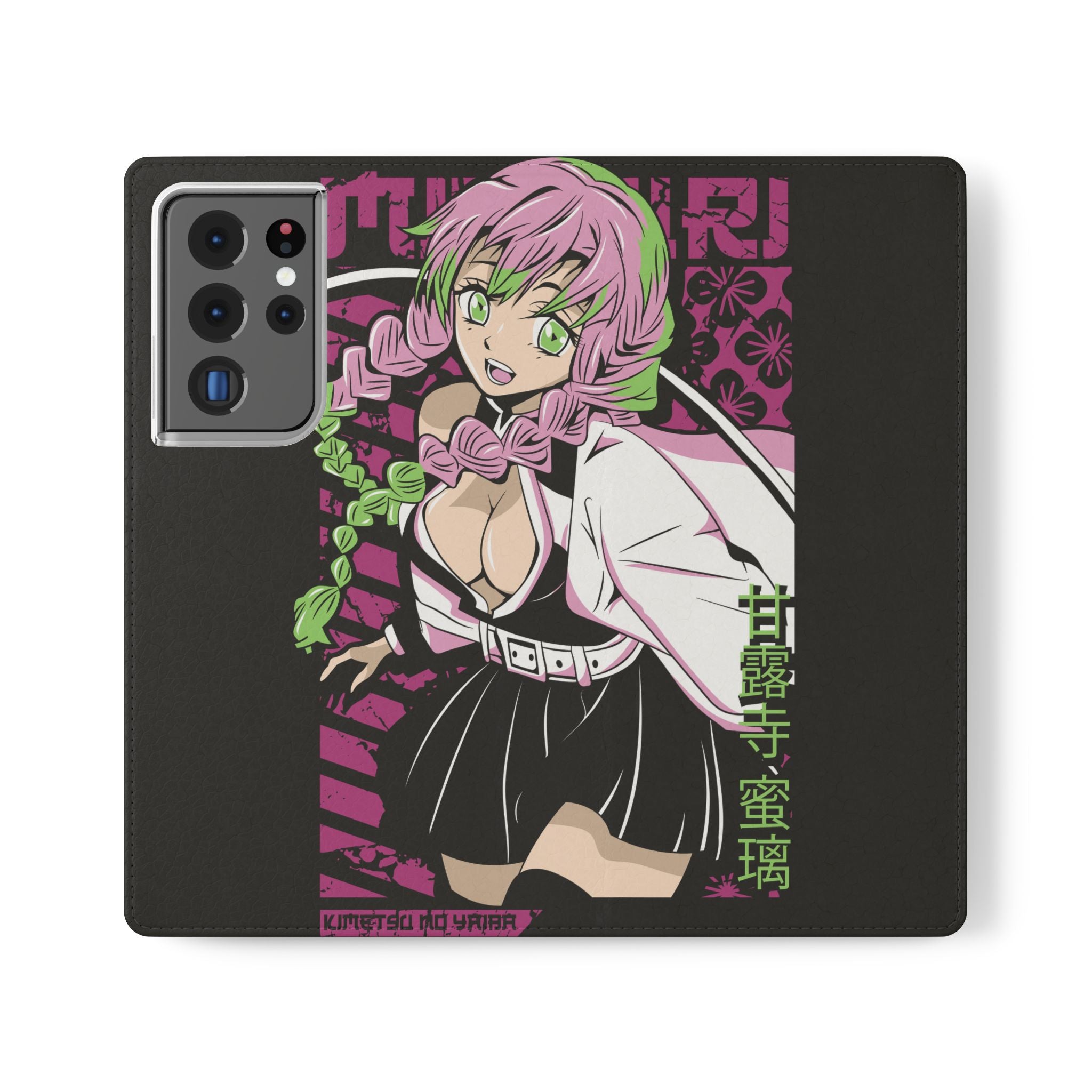 Anime Girl Flip Phone Case — Pink Demon Slayer Style Wallet Cover