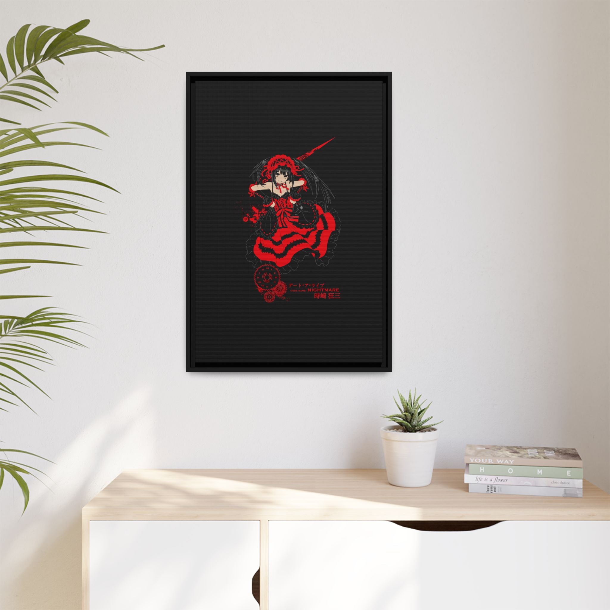 Anime Warrior Red Black Matte Canvas Print — Framed Wall Art