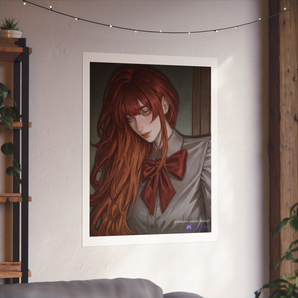 Matte Vertical Poster — Red‑Haired Anime Girl Portrait