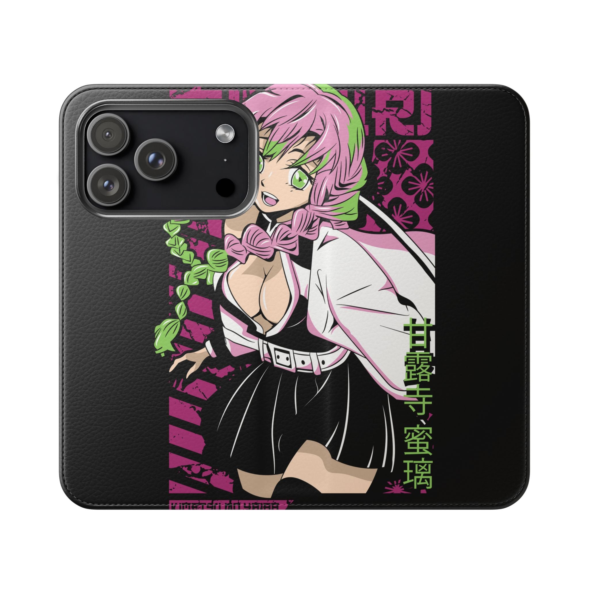Anime Girl Flip Phone Case — Pink Demon Slayer Style Wallet Cover