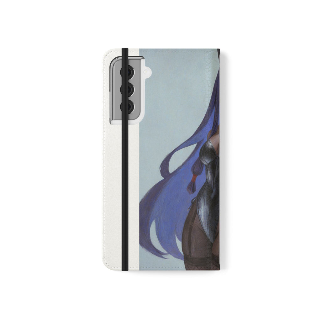 Anime Bunny Girl Flip Case - Purple Long-Haired Character Phone Wallet