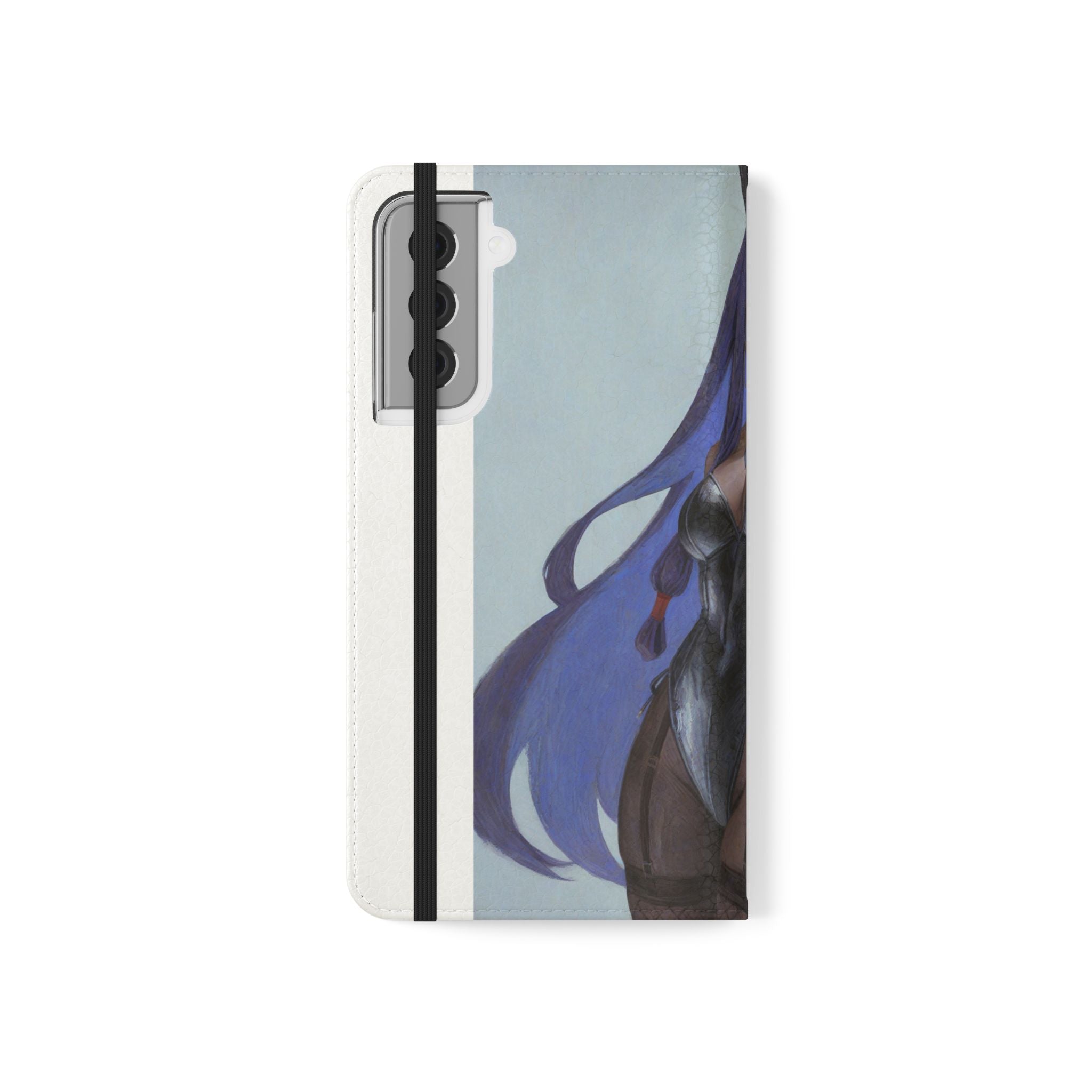 Anime Bunny Girl Flip Case - Purple Long-Haired Character Phone Wallet