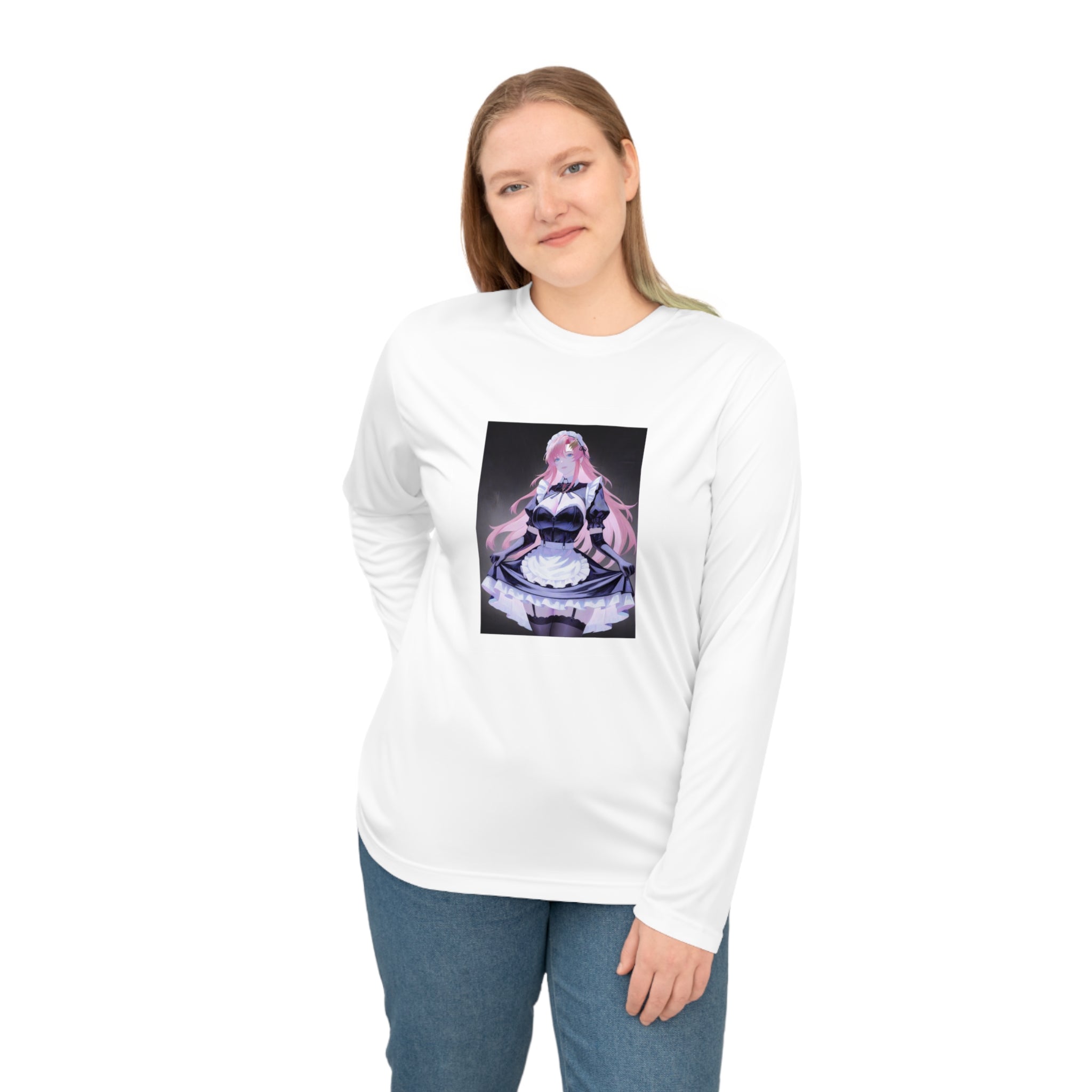 Anime Maid Long Sleeve Shirt – Pink-Haired Fantasy Maid Illustration
