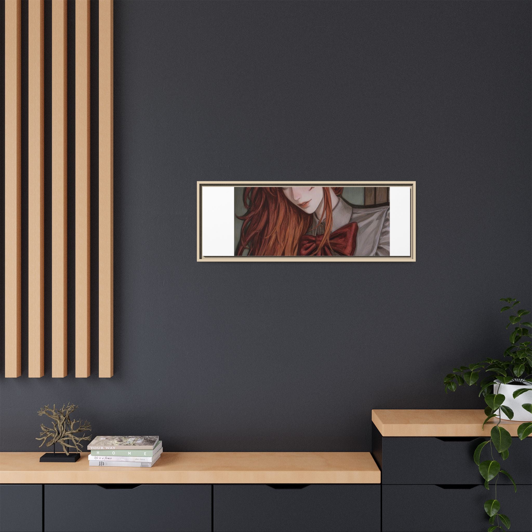Framed Matte Canvas Print — Moody Red-Headed Anime Girl Art