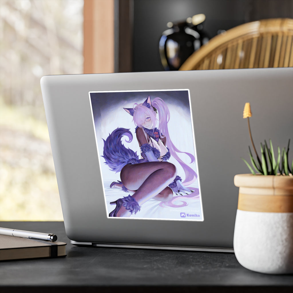 Anime Foxgirl Kiss-Cut Vinyl Decal — Pastel Purple Kemonomimi Sticker