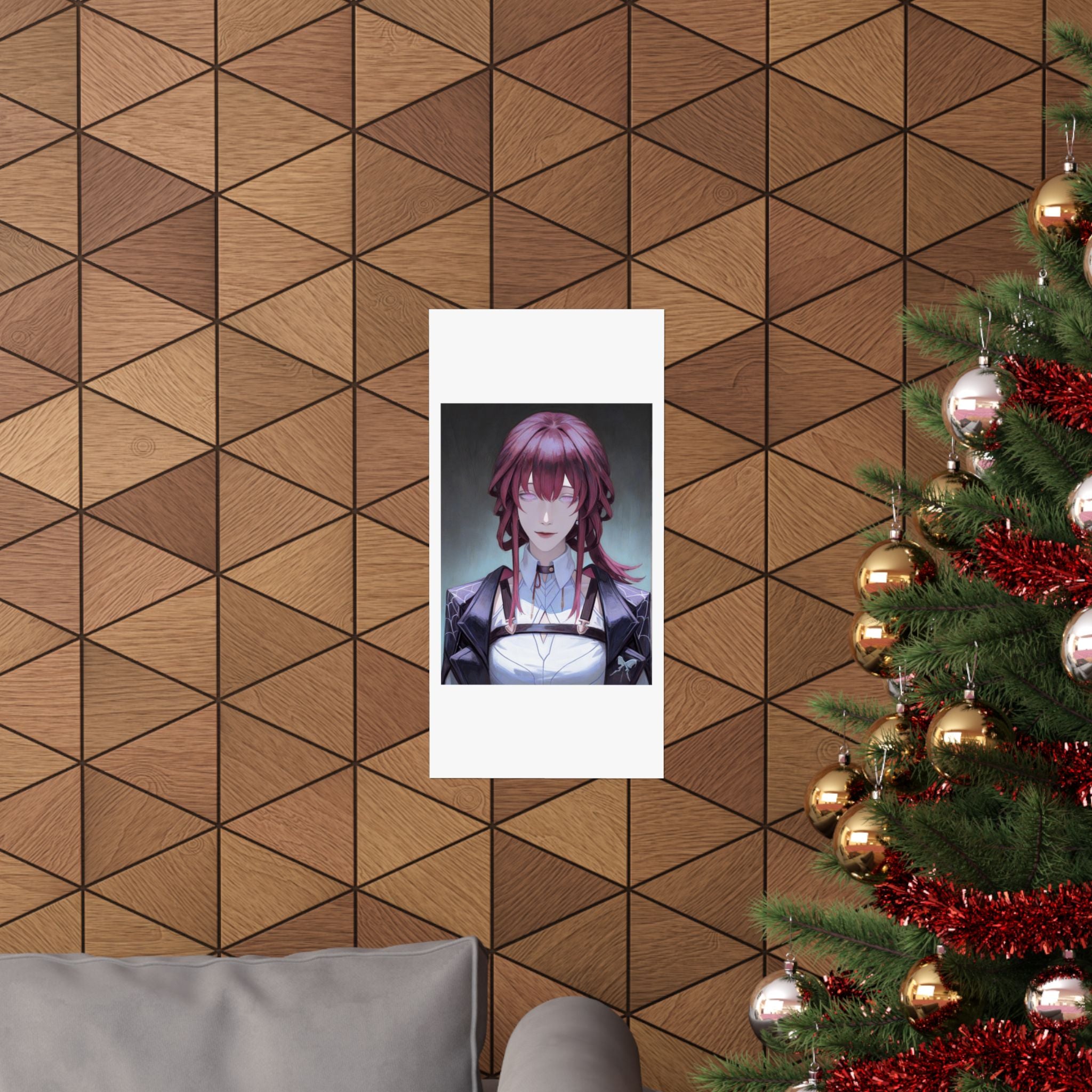 Anime Portrait Poster — Moody Red‑Haired Character Matte Vertical Art Print