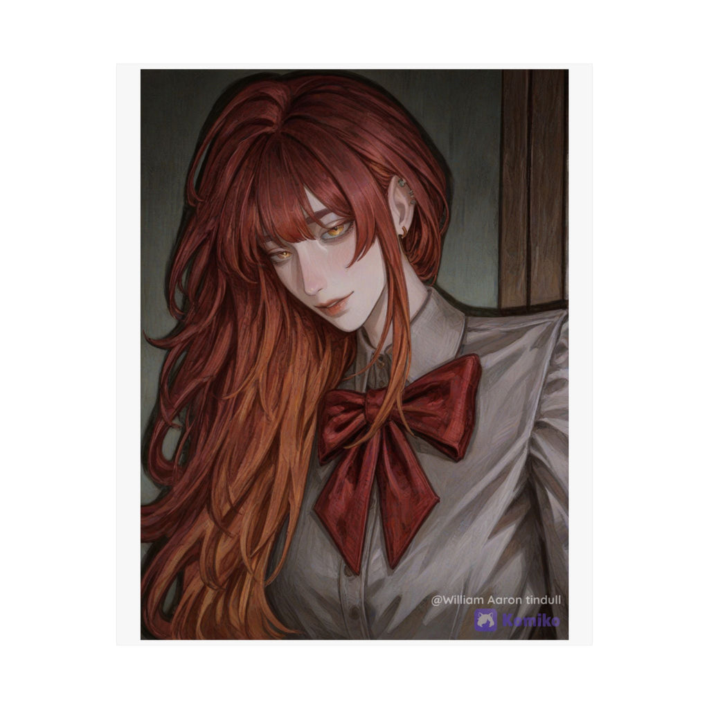 Matte Vertical Poster — Red‑Haired Anime Girl Portrait