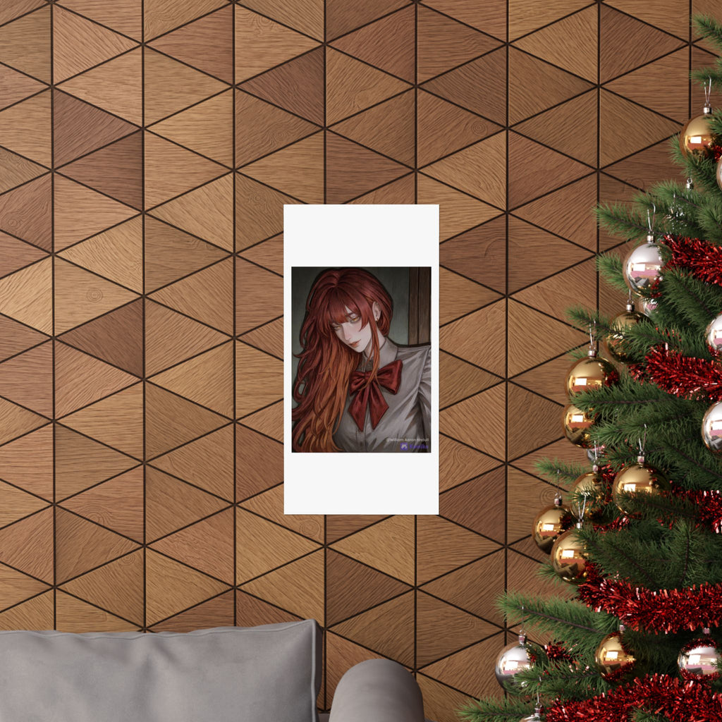 Matte Vertical Poster — Red‑Haired Anime Girl Portrait
