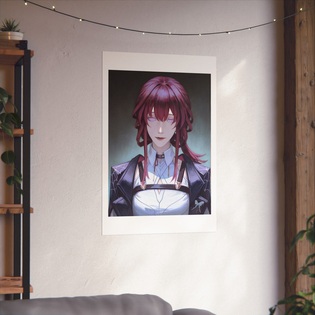 Anime Portrait Poster — Moody Red‑Haired Character Matte Vertical Art Print