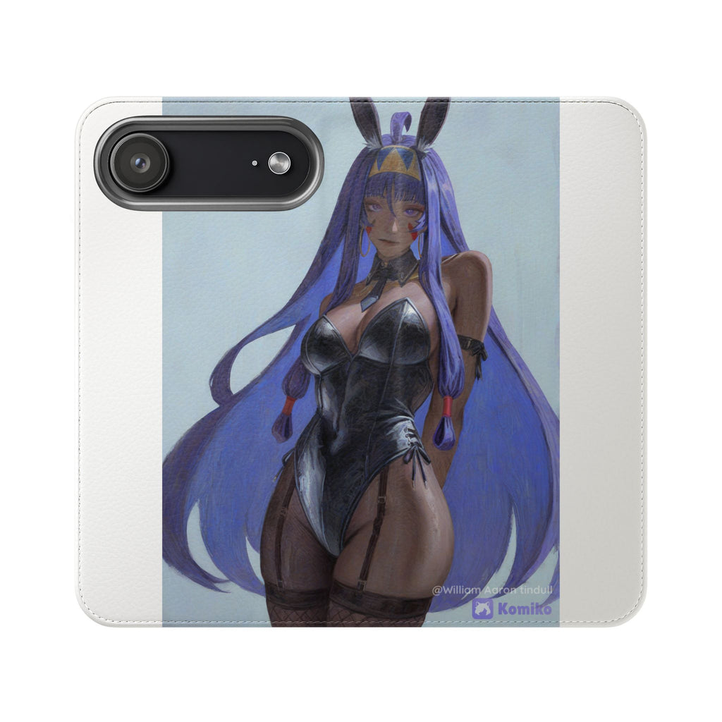 Anime Bunny Girl Flip Case - Purple Long-Haired Character Phone Wallet