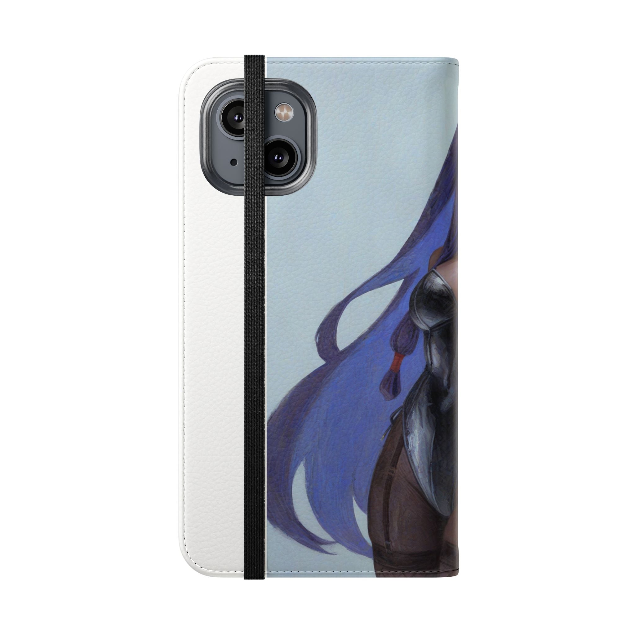 Anime Bunny Girl Flip Case - Purple Long-Haired Character Phone Wallet