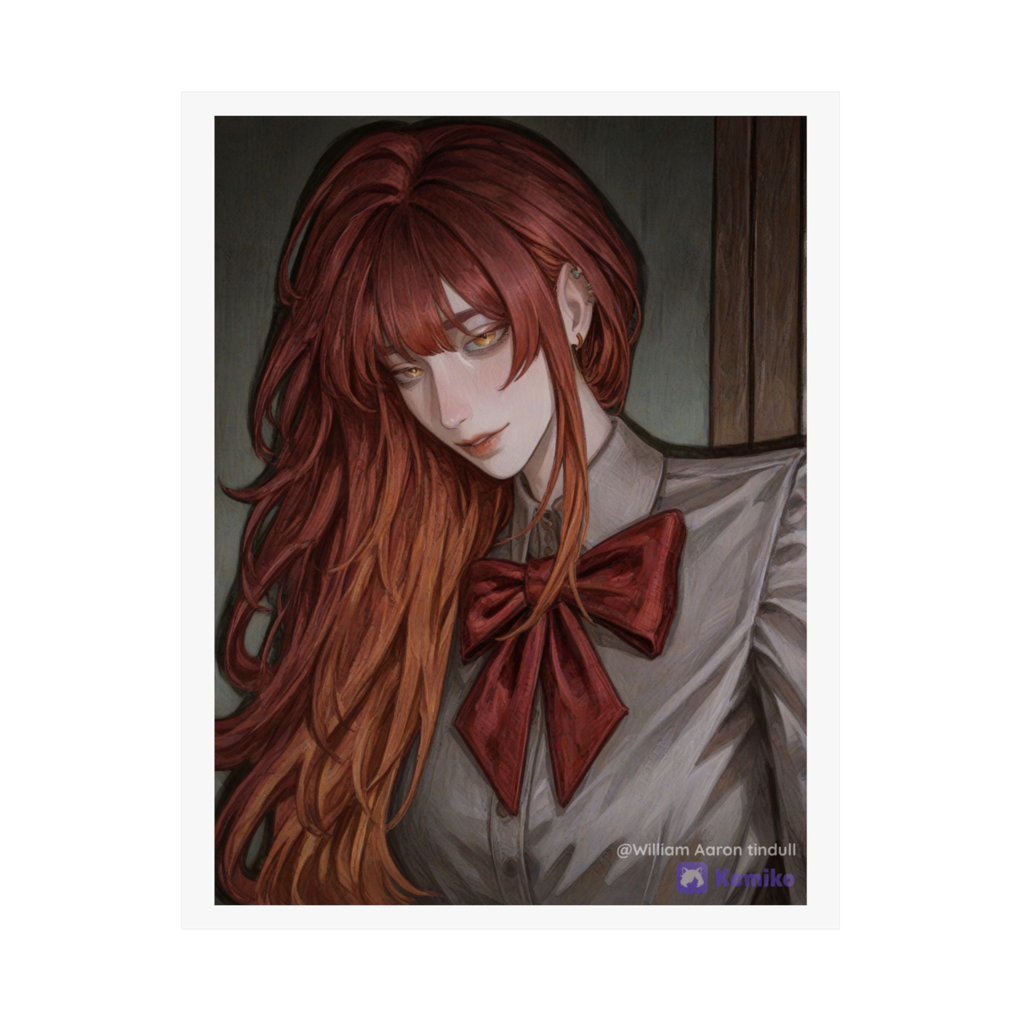 Matte Vertical Poster — Red‑Haired Anime Girl Portrait