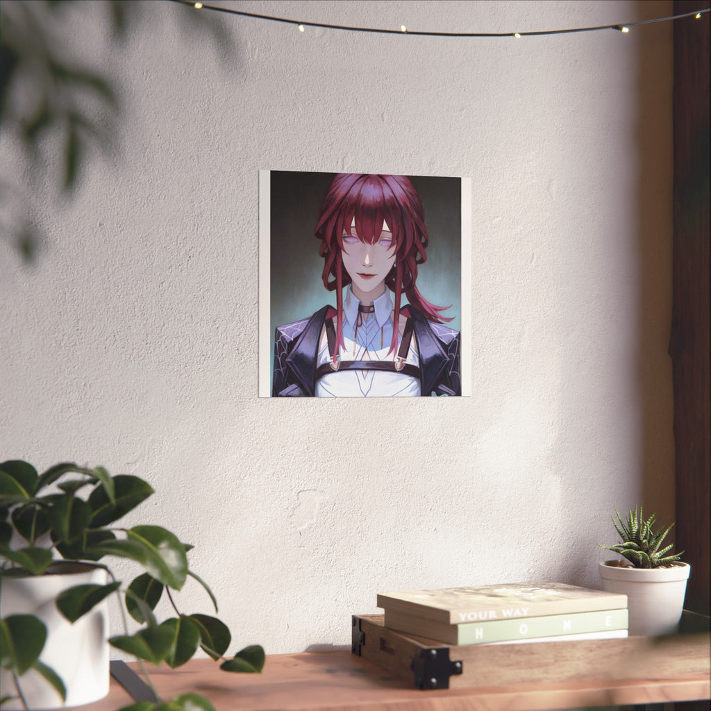 Anime Portrait Poster — Moody Red‑Haired Character Matte Vertical Art Print