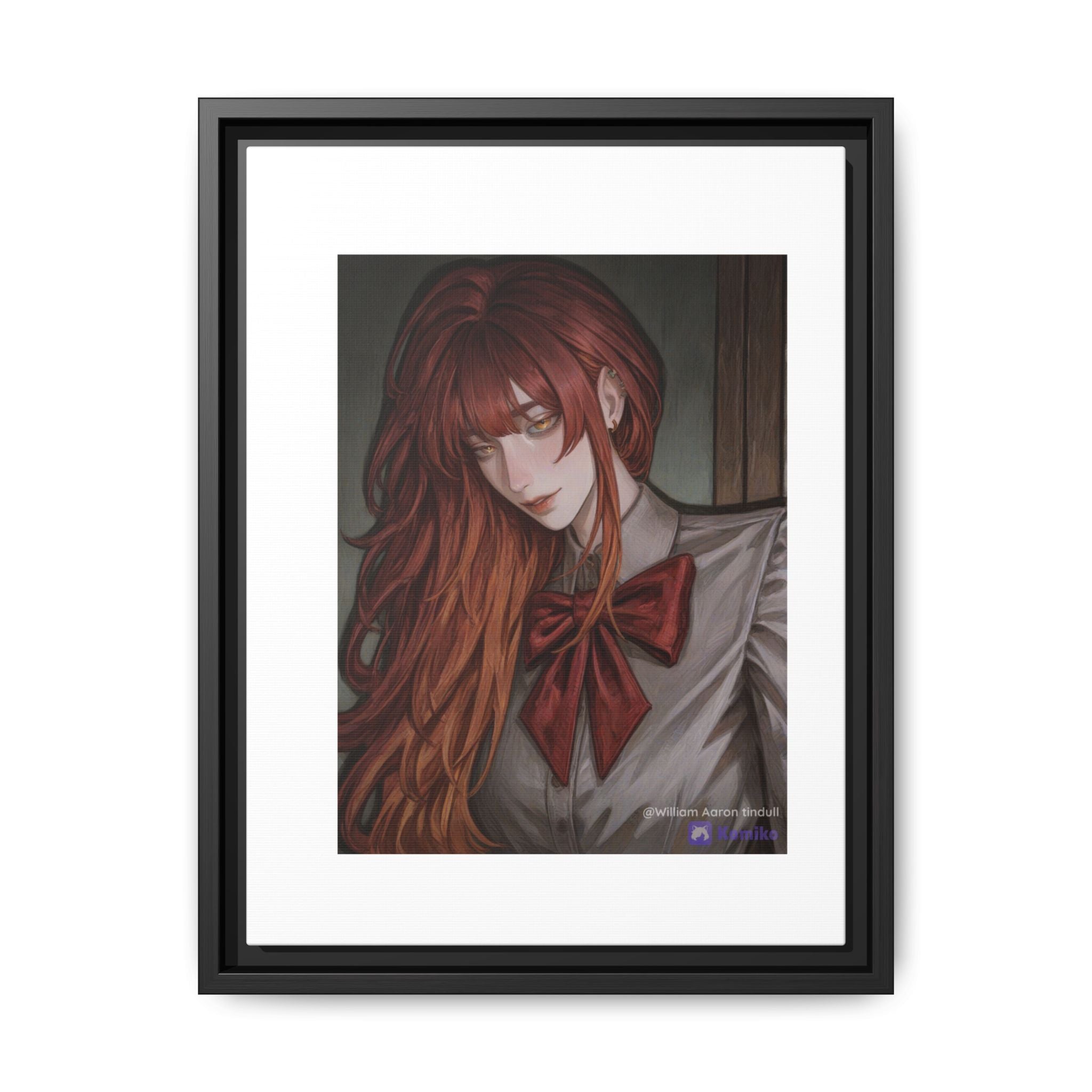 Framed Matte Canvas Print — Moody Red-Headed Anime Girl Art