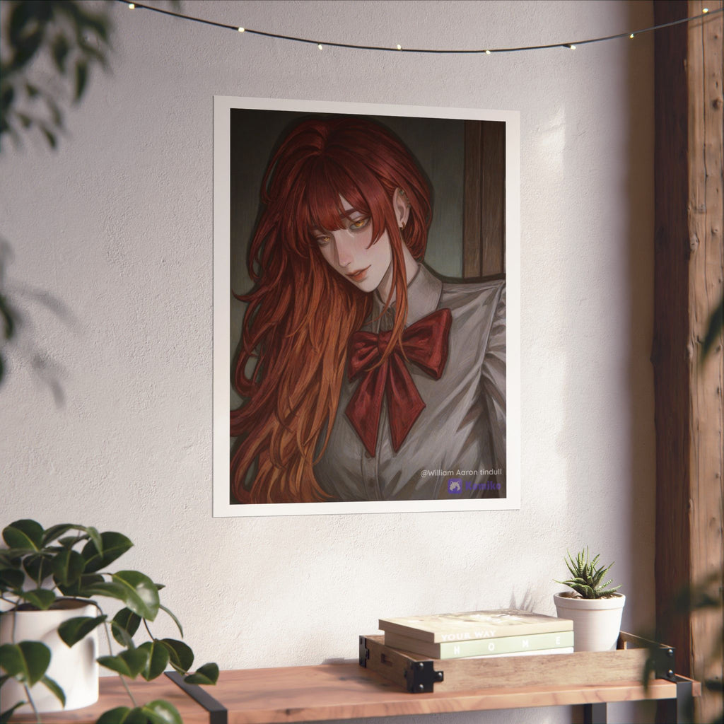 Matte Vertical Poster — Red‑Haired Anime Girl Portrait