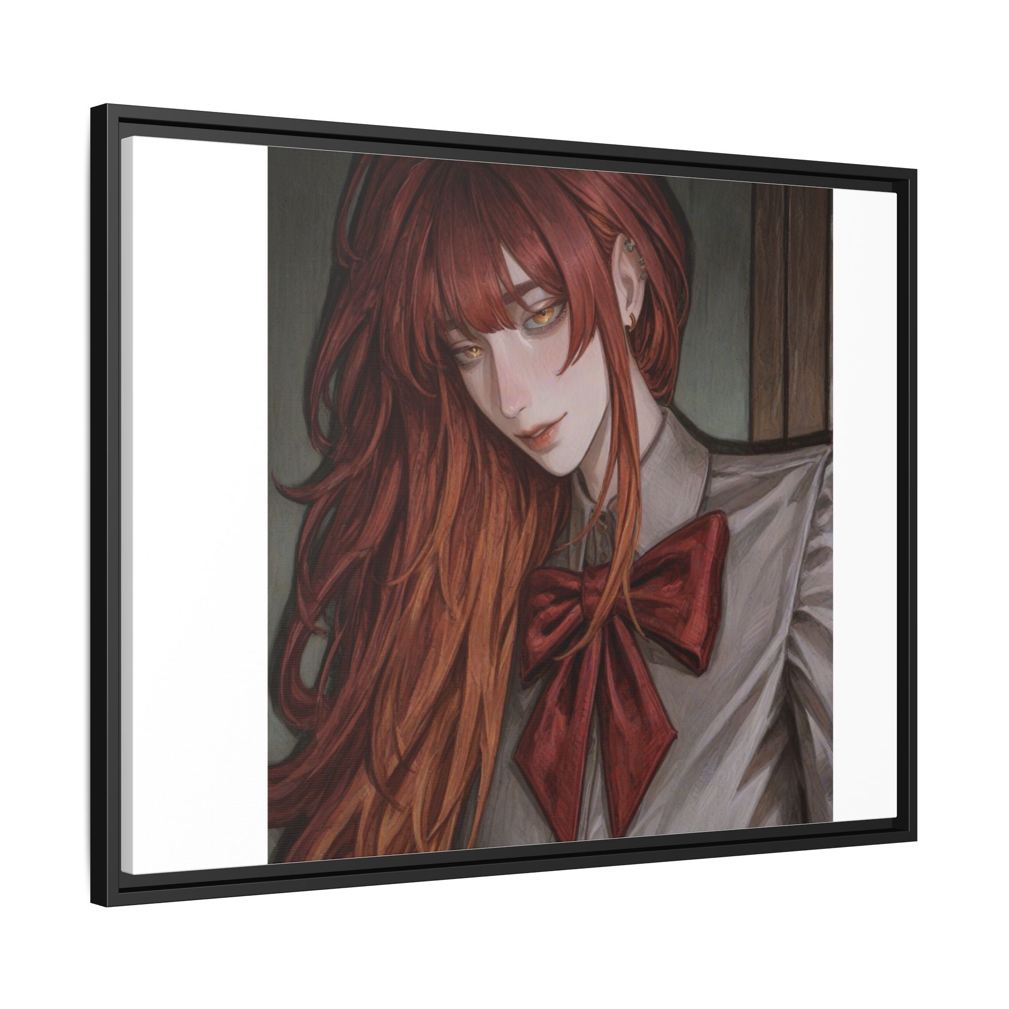 Framed Matte Canvas Print — Moody Red-Headed Anime Girl Art