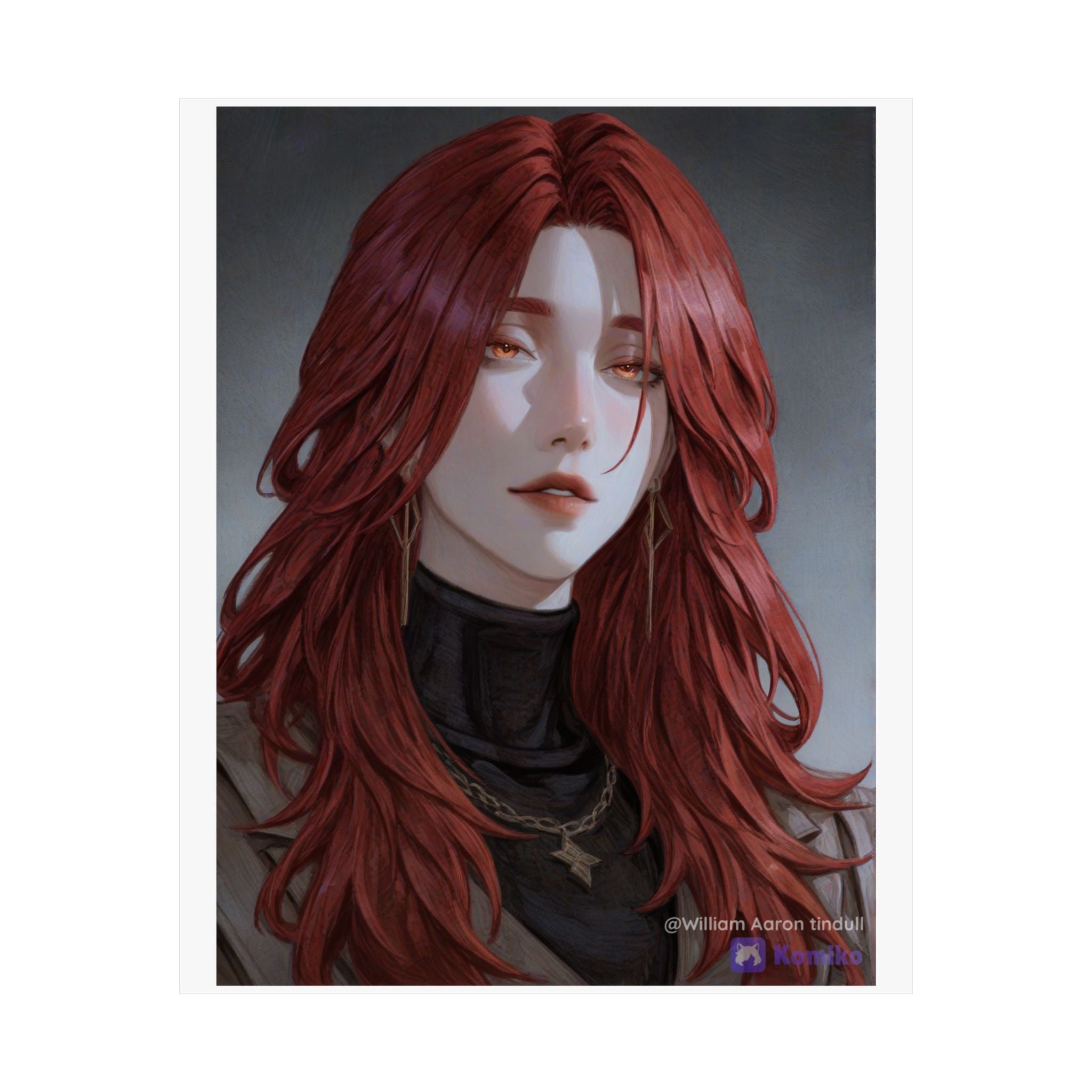 Red-Haired Muse Matte Vertical Poster — Moody Portrait Art Print