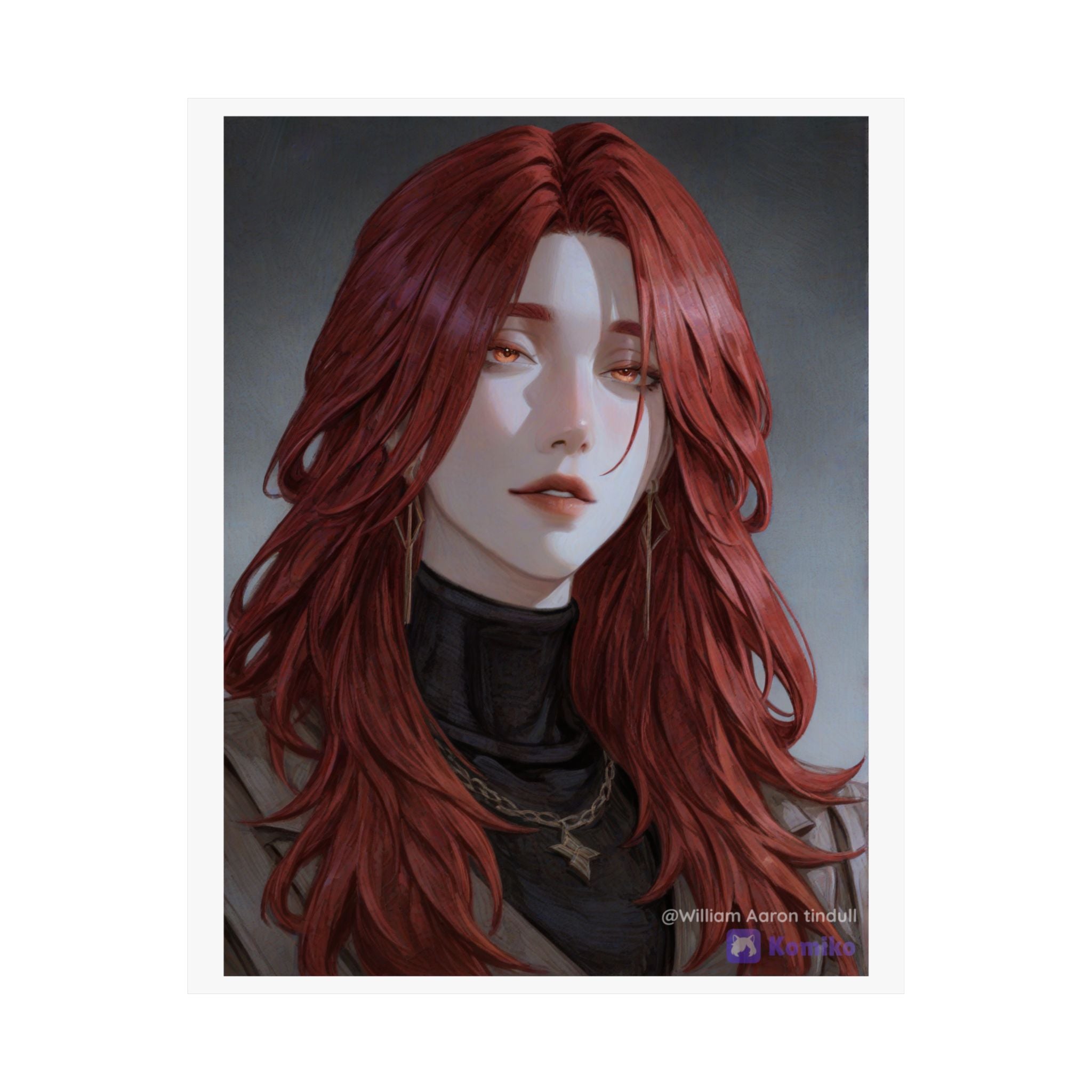 Red-Haired Muse Matte Vertical Poster — Moody Portrait Art Print