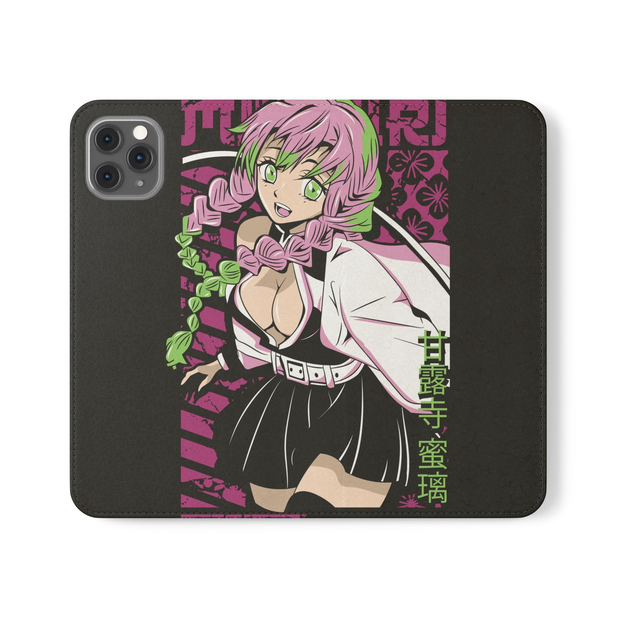 Anime Girl Flip Phone Case — Pink Demon Slayer Style Wallet Cover